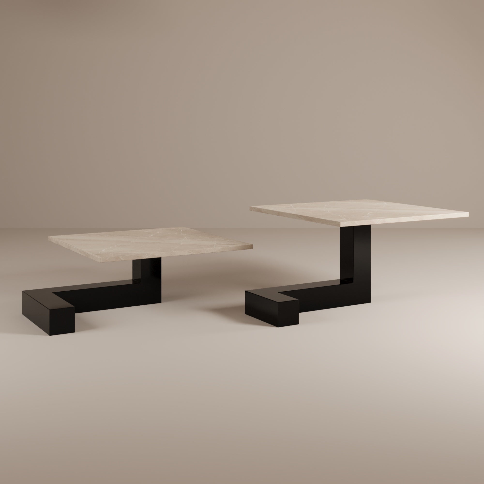 De Stijl L Marble Low Coffee Table - Black leg-Coffee Table-Creande-NowShopFun