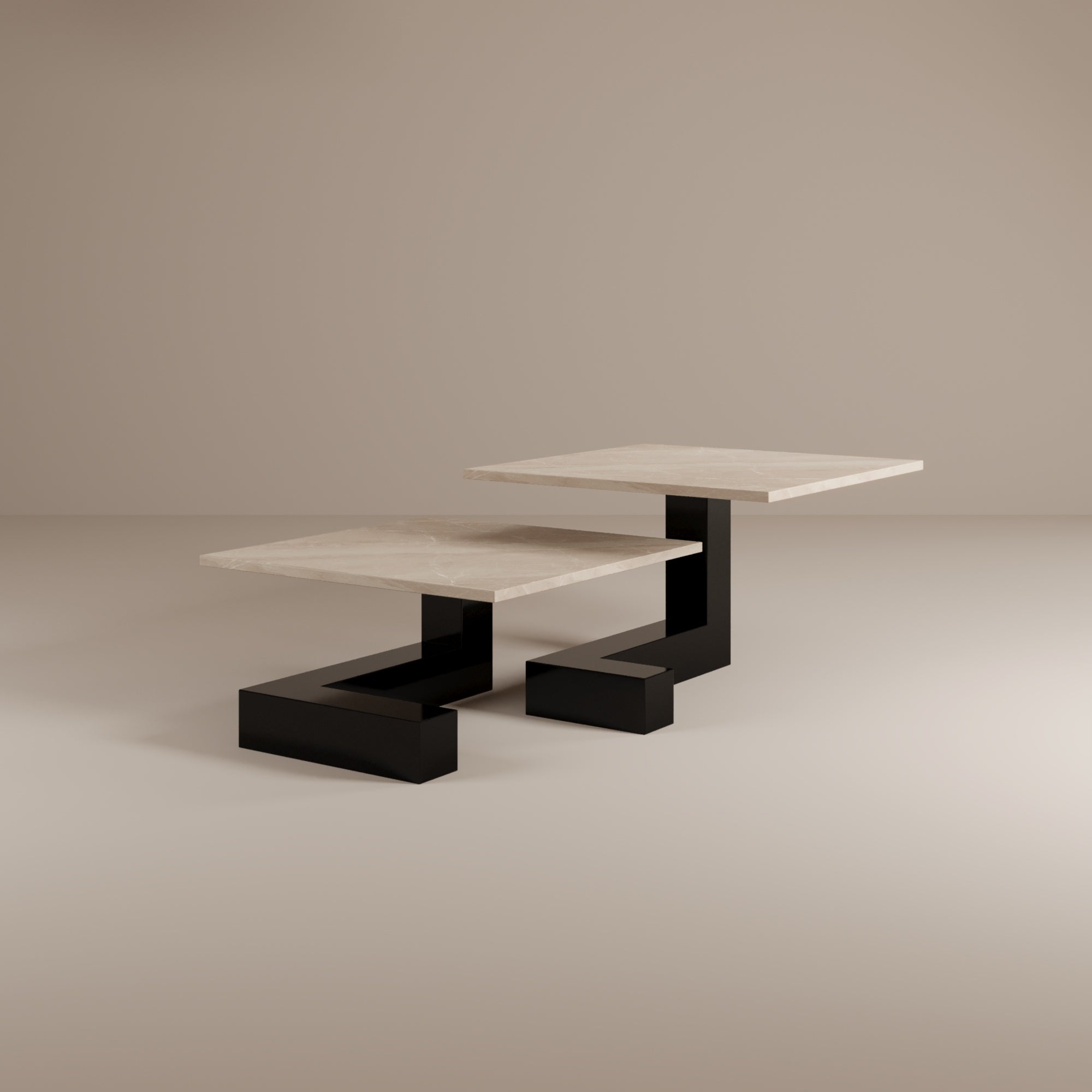 De Stijl L Marble Low Coffee Table - Black leg-Coffee Table-Creande-NowShopFun