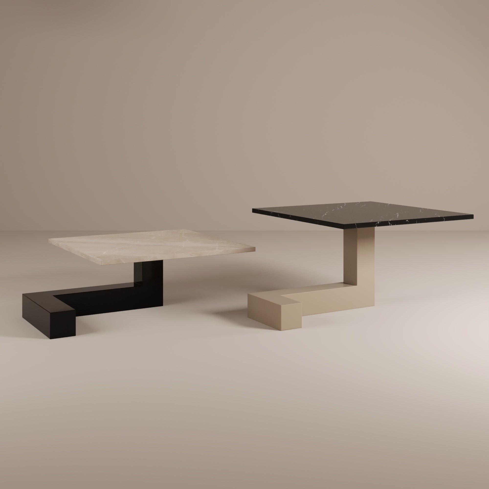 De Stijl L Marble Low Coffee Table - Black leg-Coffee Table-Creande-NowShopFun