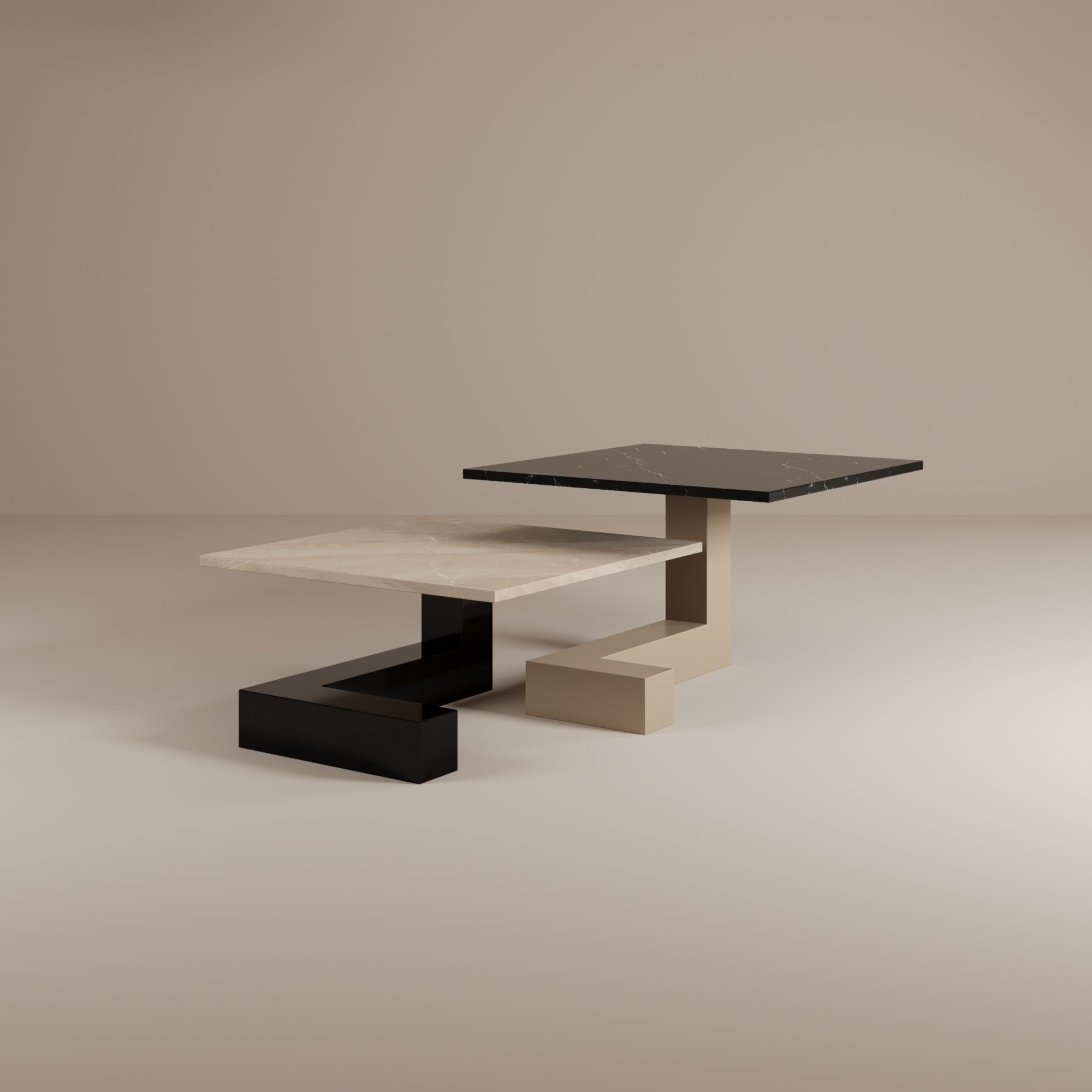De Stijl L Marble Low Coffee Table - Black leg-Coffee Table-Creande-NowShopFun