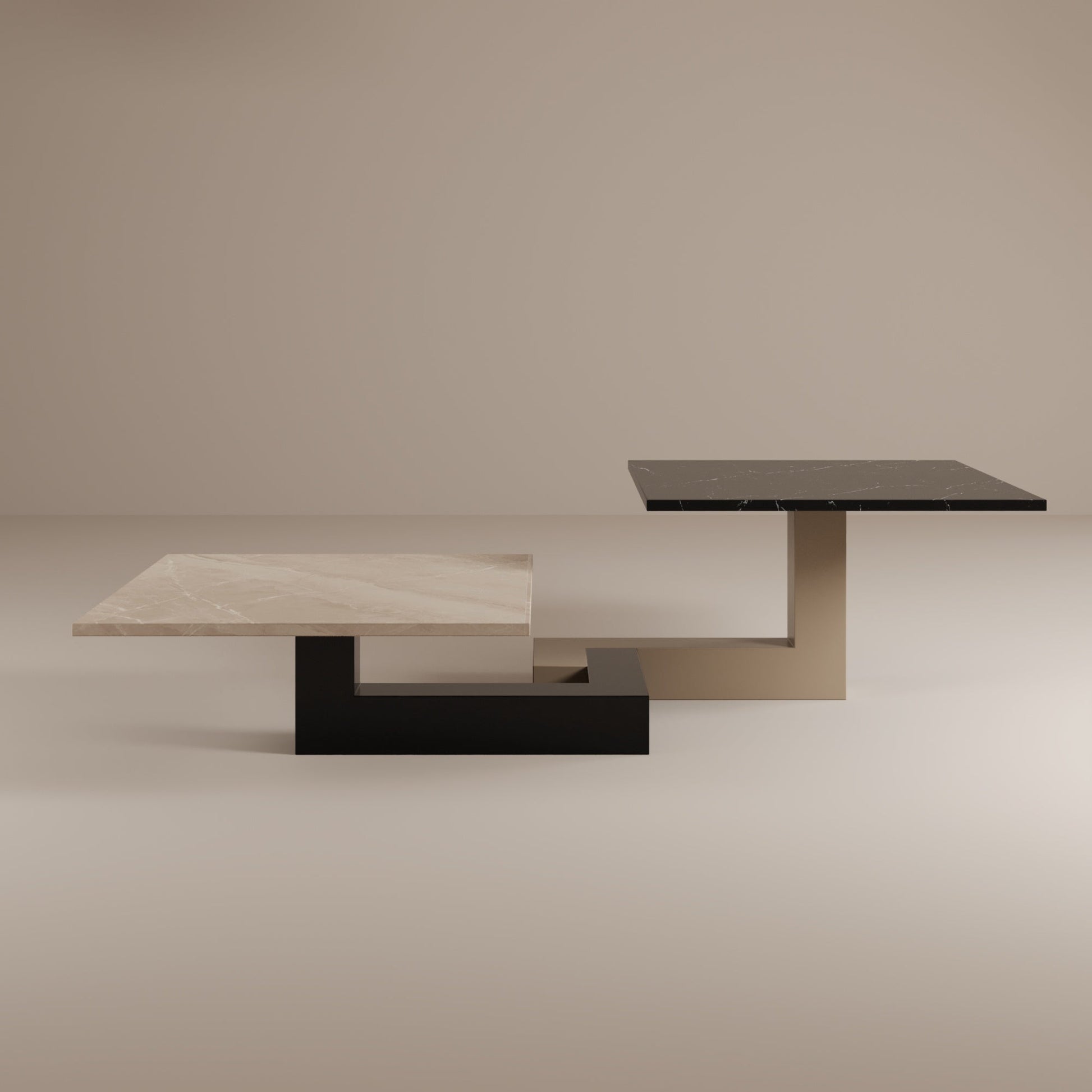De Stijl L Marble Low Coffee Table - Black leg-Coffee Table-Creande-NowShopFun