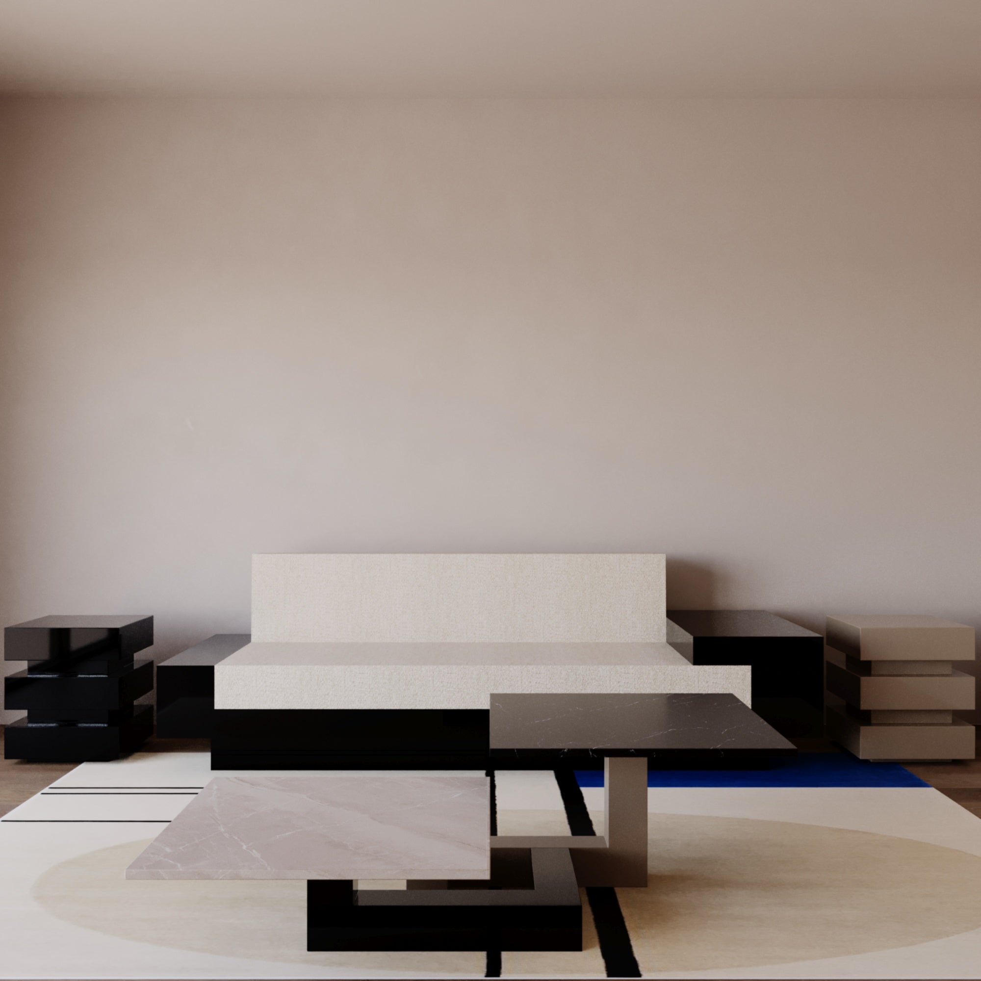 De Stijl L Marble Low Coffee Table - Black leg-Coffee Table-Creande-NowShopFun