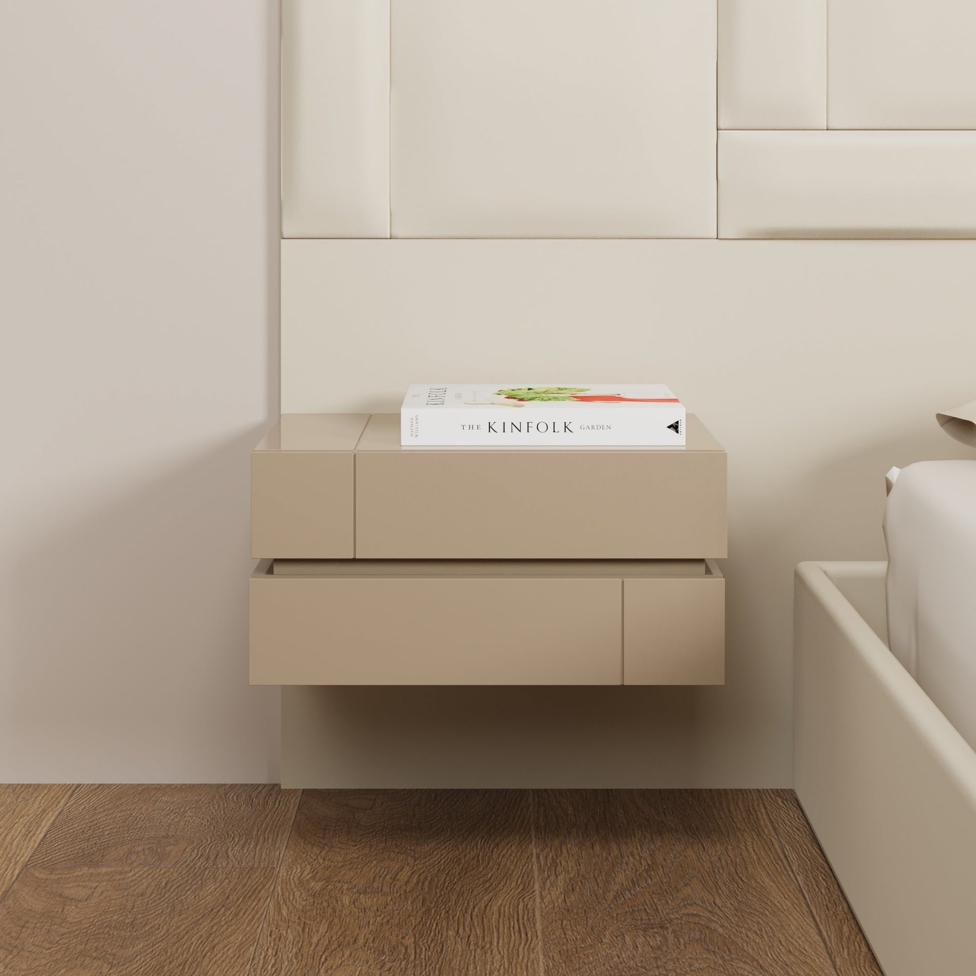 DE STIJL WALL MOUNTED BED SIDE TABLE-Side Table-CREANDE-Beige-NowShopFun