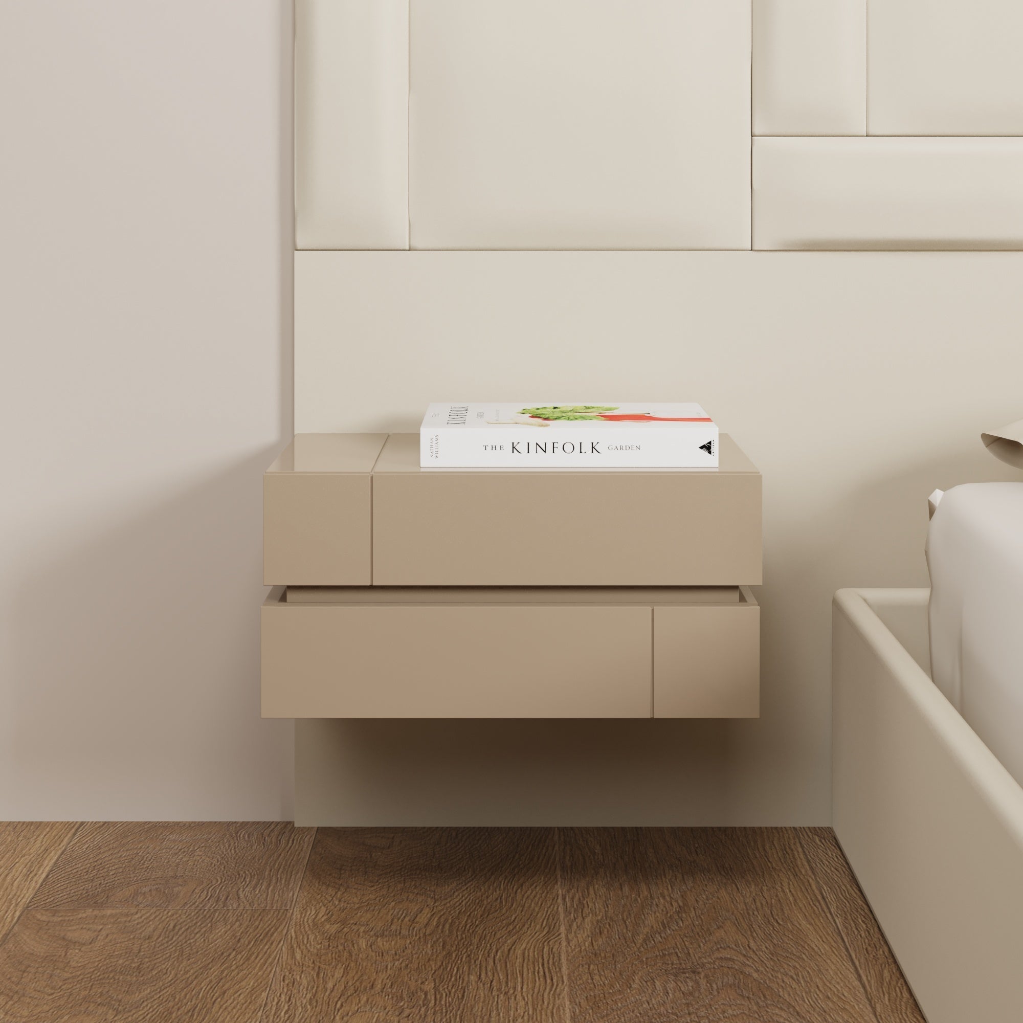 DE STIJL WALL MOUNTED BED SIDE TABLE-Side Table-CREANDE-Beige-NowShopFun