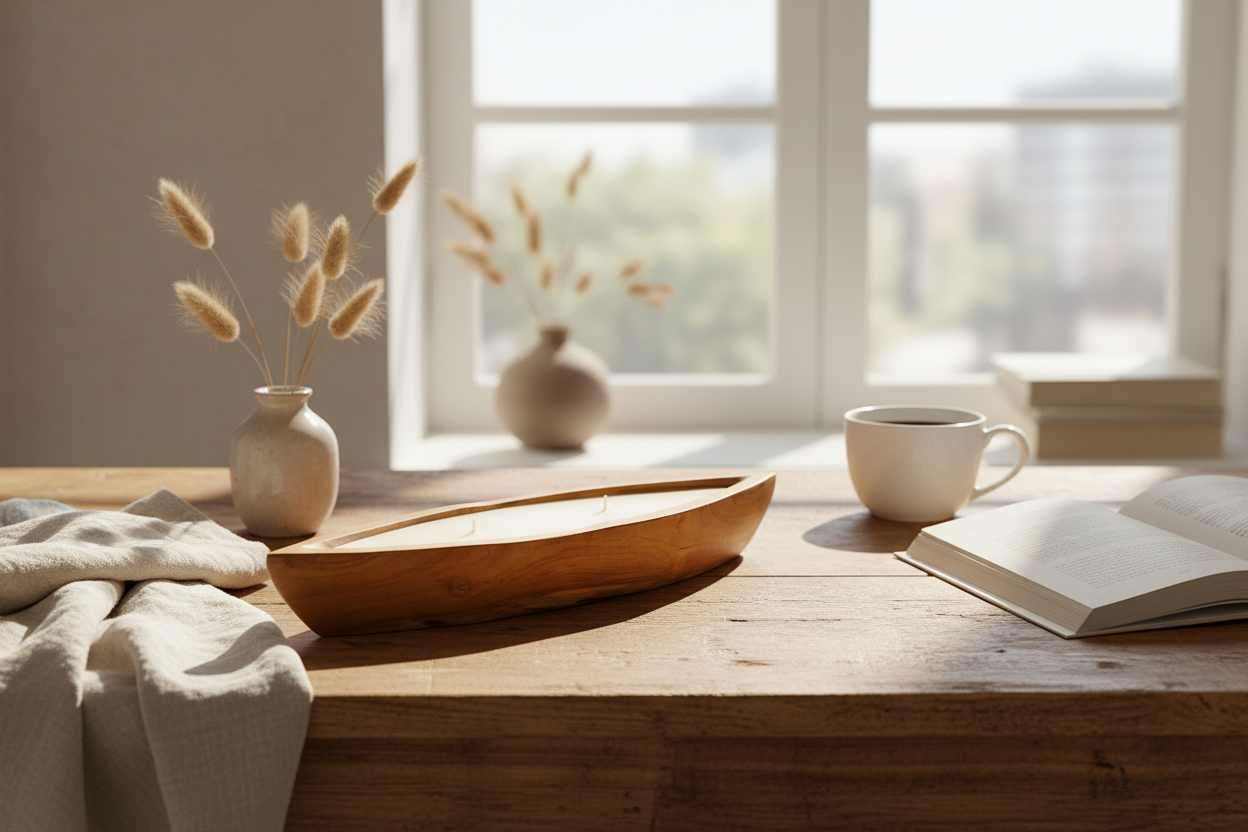 Dekoratif Mum Teak Tekne Formu S