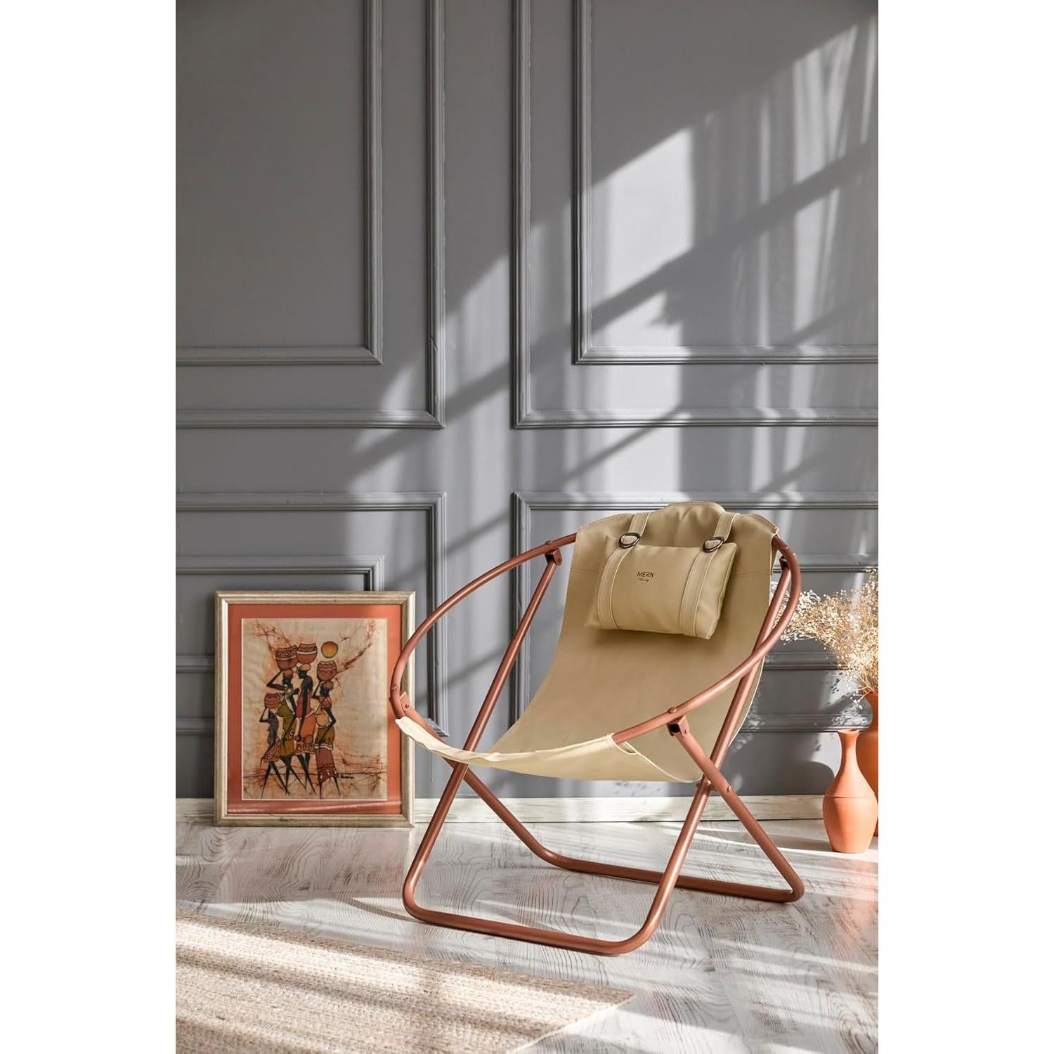 Deri Katlanır Sandalye - Bej