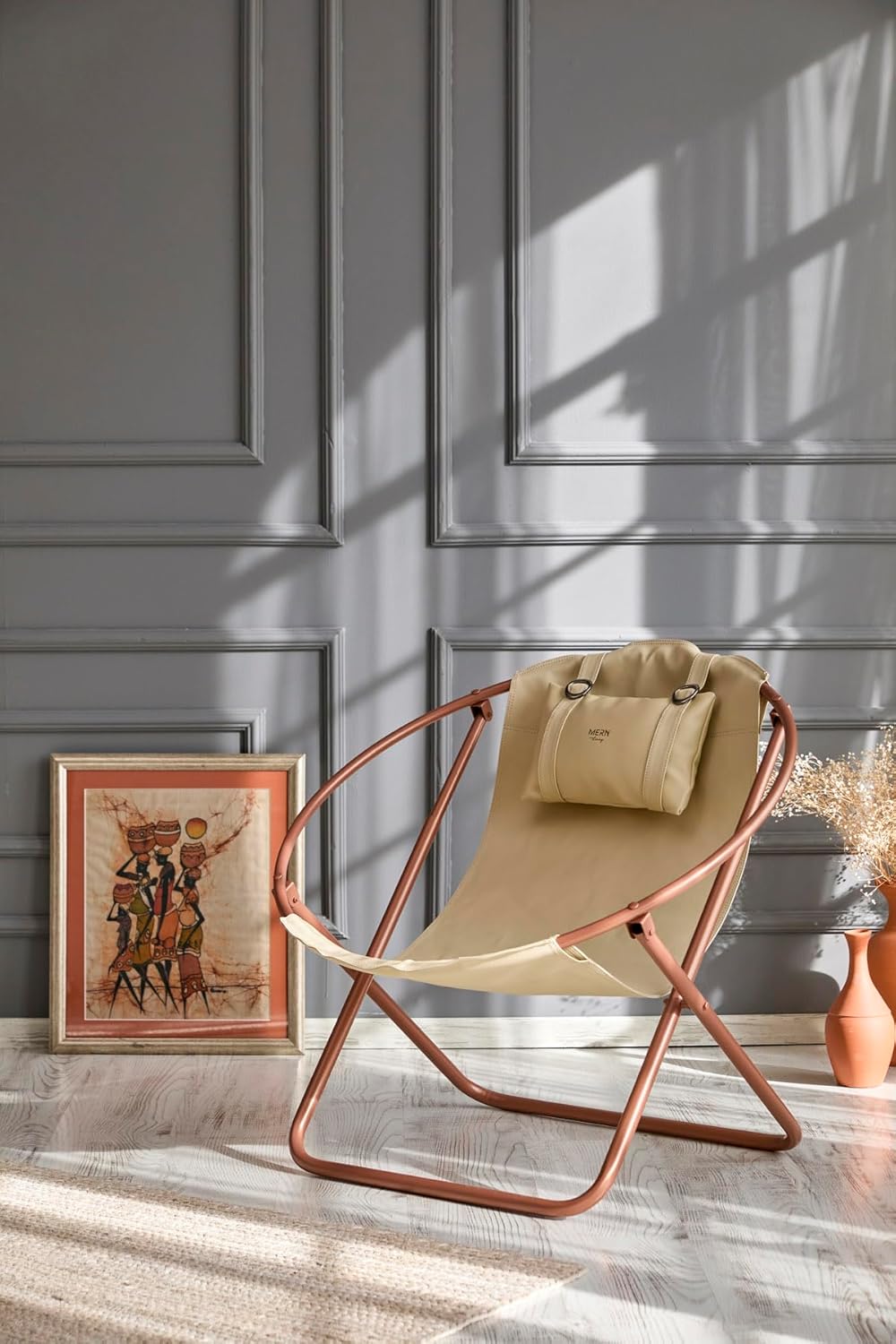 Deri Katlanır Sandalye - Bej