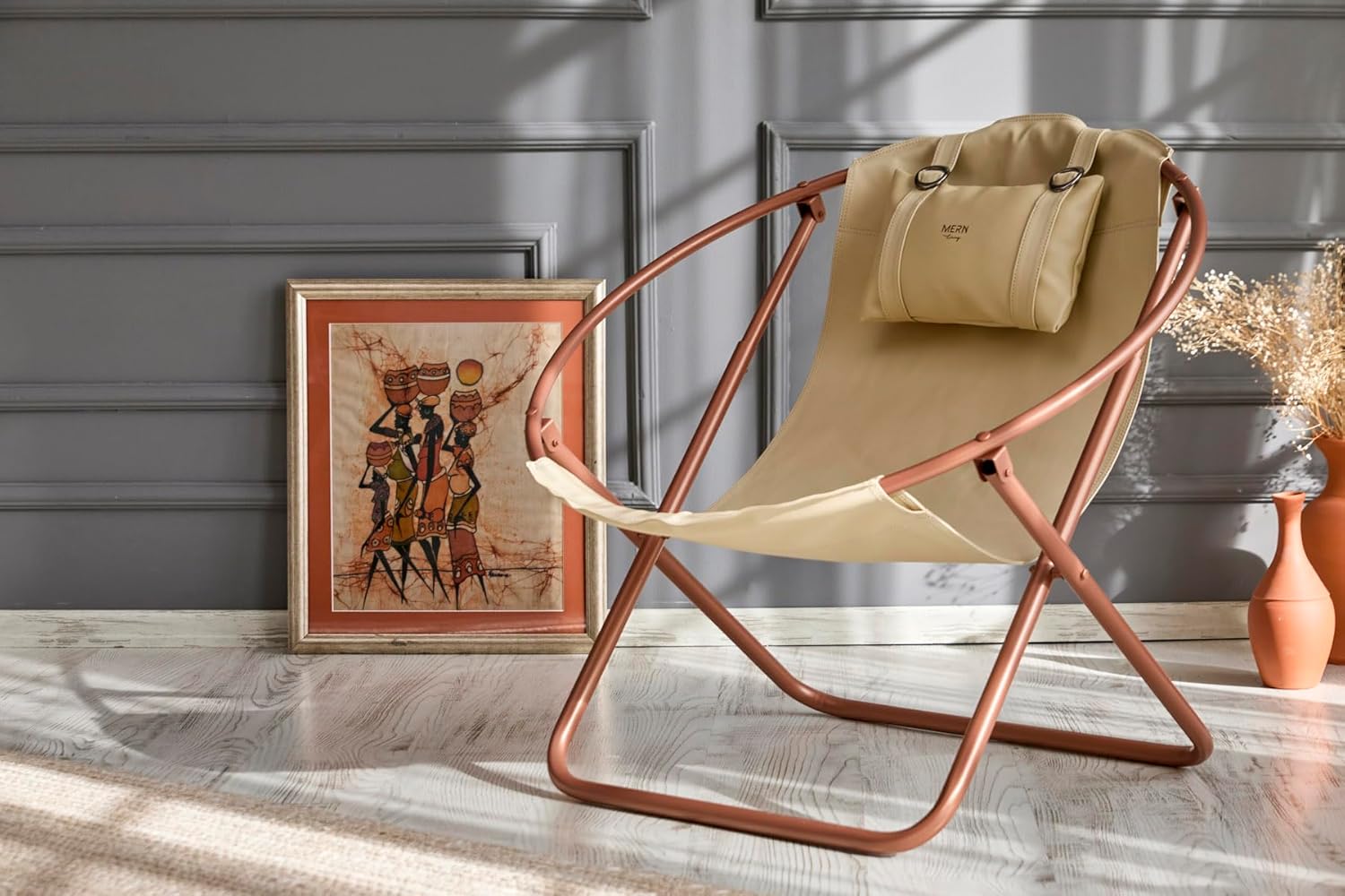 Deri Katlanır Sandalye - Bej