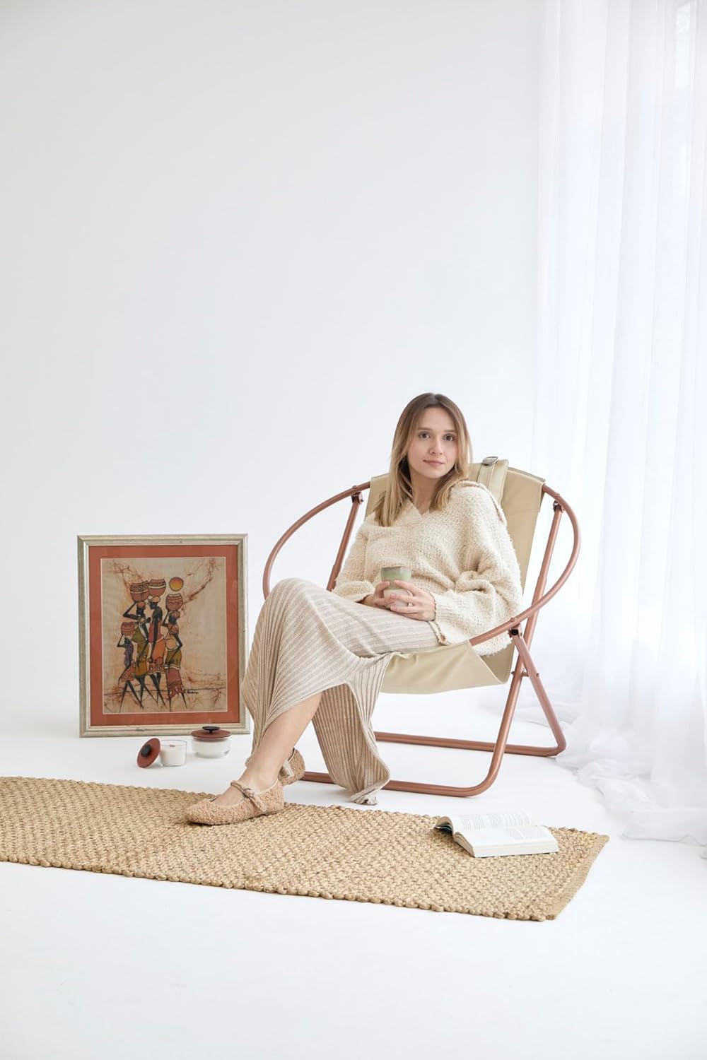 Deri Katlanır Sandalye - Bej