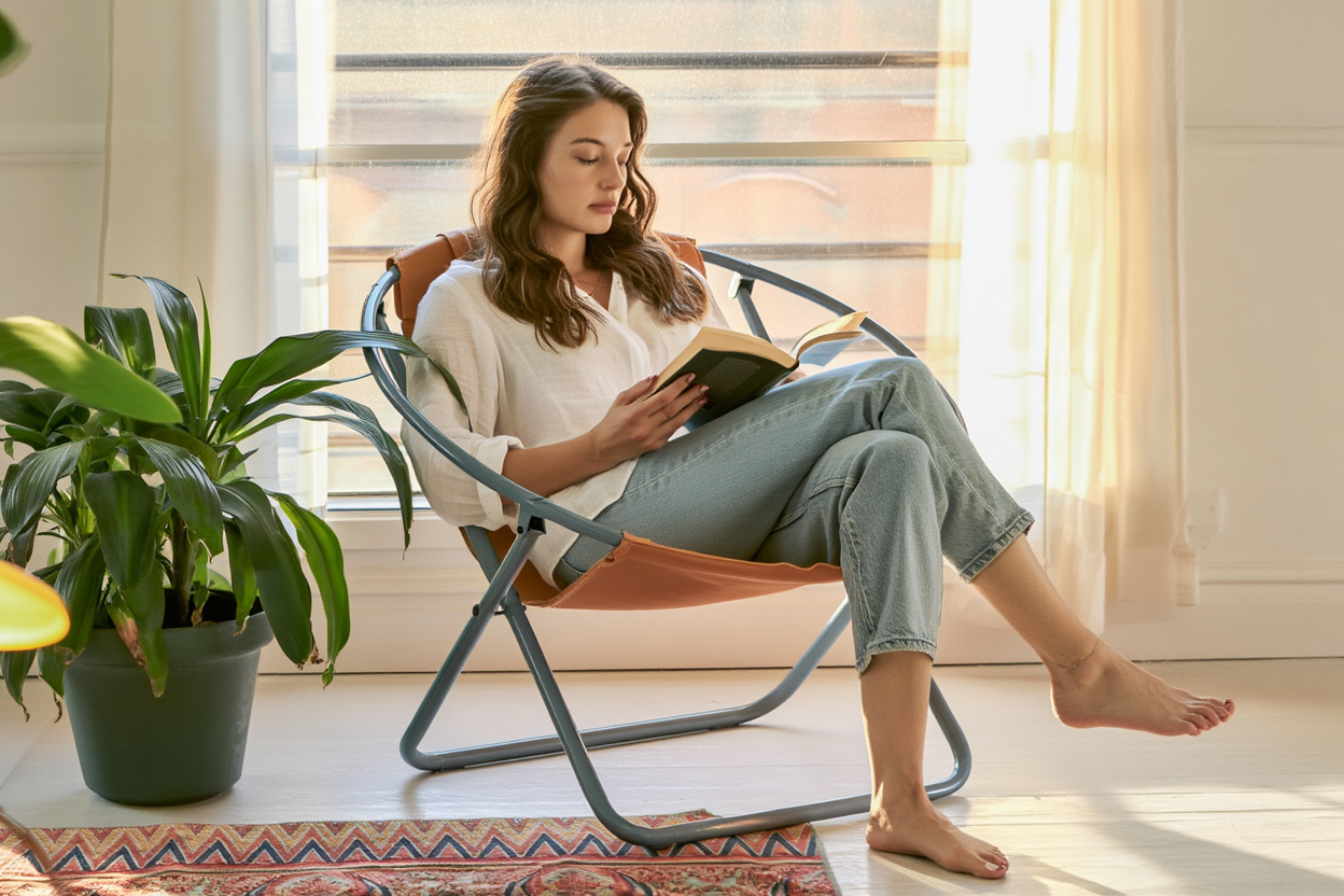 Deri Katlanır Sandalye - Turuncu