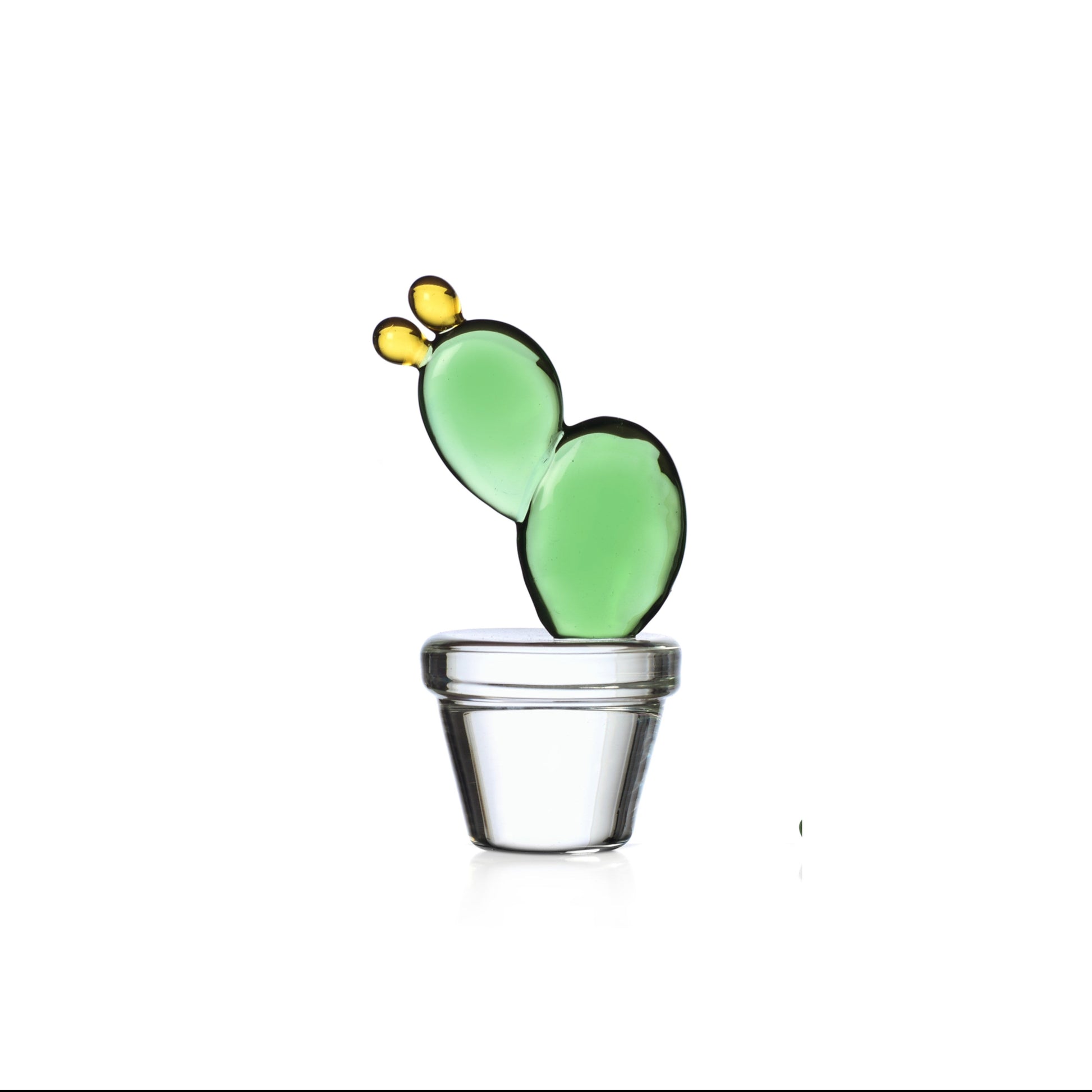 Desert Plants Sarı Çiçekli Yeşil Kaktüs Figürlü Cam Dekoratif Obje