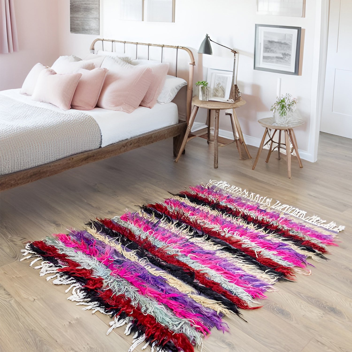 Dies Renkli Filikli El Dokuma Tülü Halı 94x149 cm-TURKISH HANDWOVEN RUGS-Soho Antiq-NowShopFun