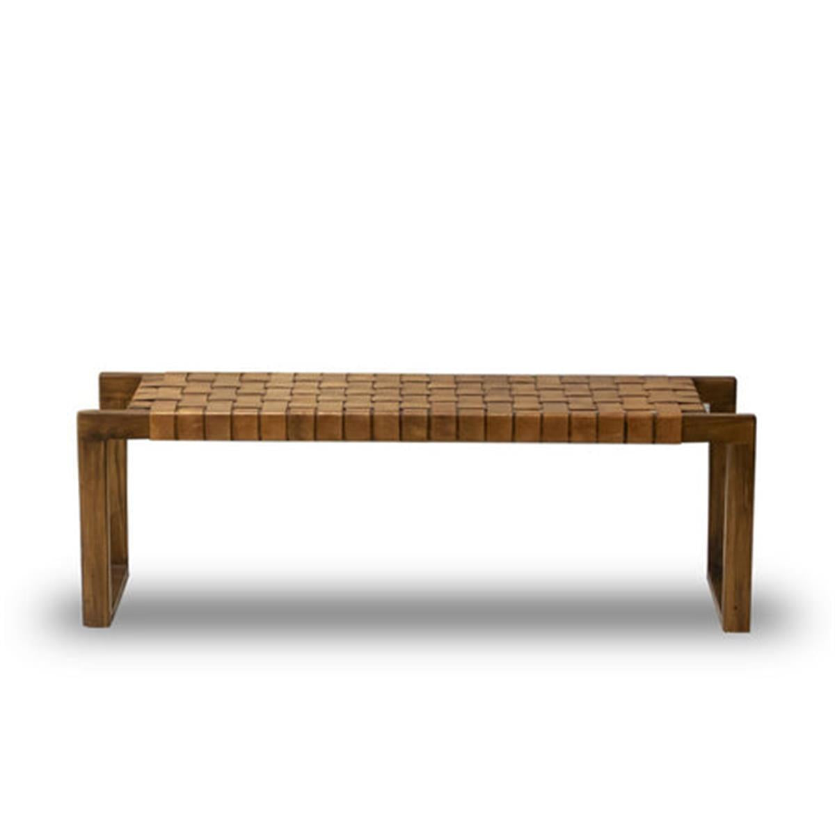 Doğal Ahşap Gerçek Deri Bench