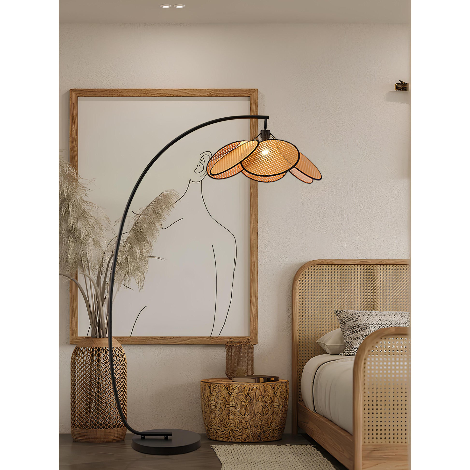 Doğal Rattan Hasır Pervane Lambader