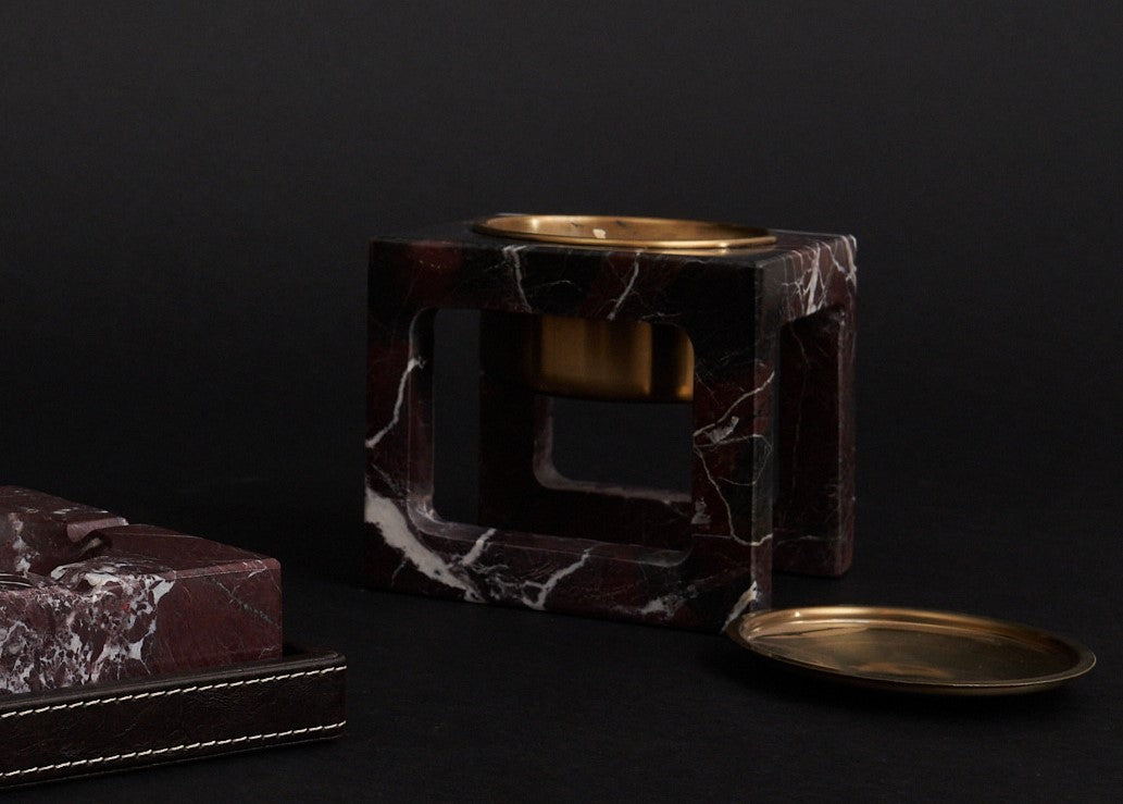 Cubic Ela Claret Red Marble Candle Holder