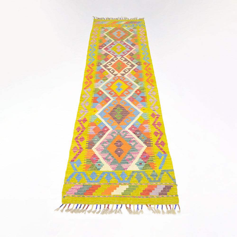 Hand Woven Lime Green Afghan Rug Runner