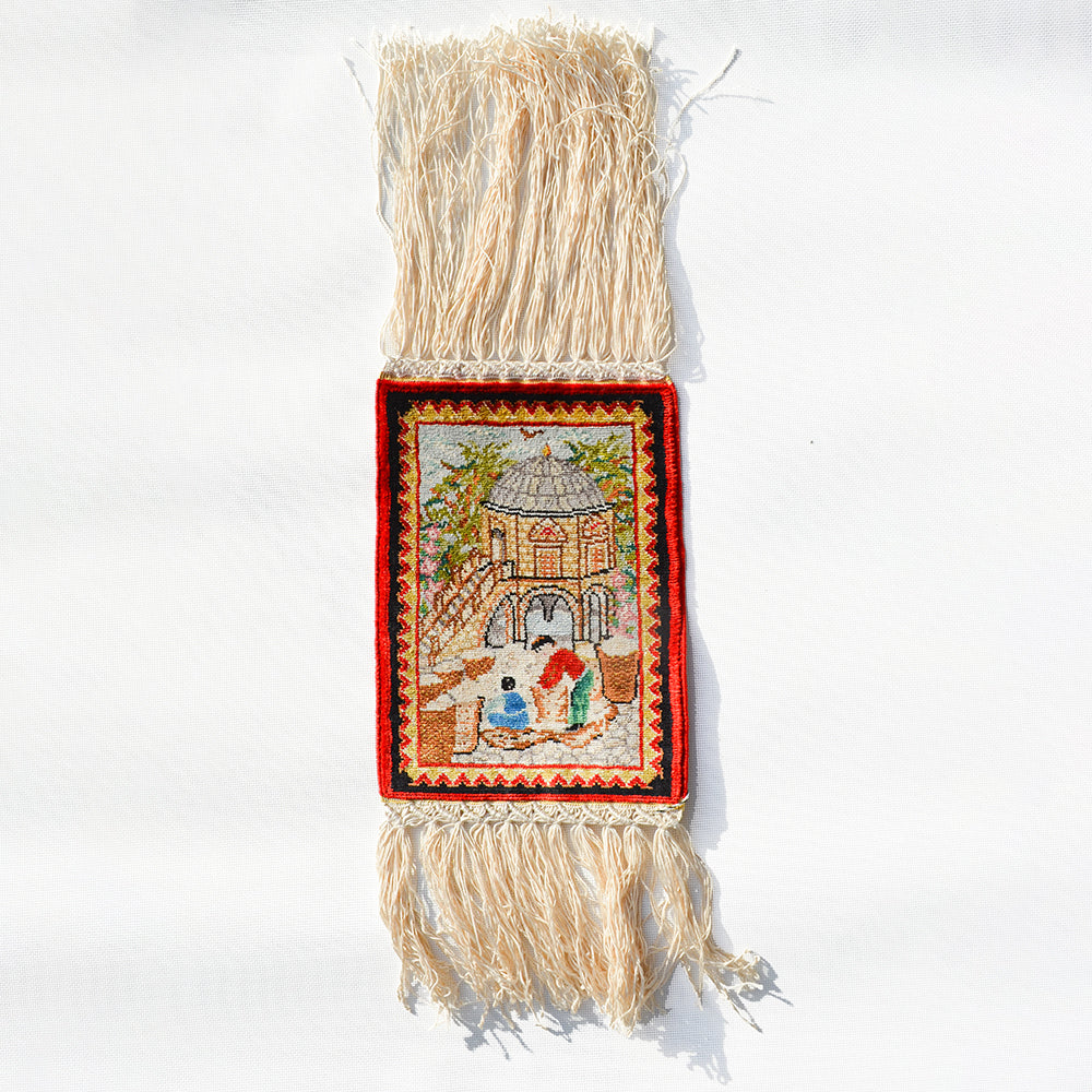 Kozahan Minyatürü Desenli Saf İpek El Dokuma Duvar Halısı (13x19 cm)