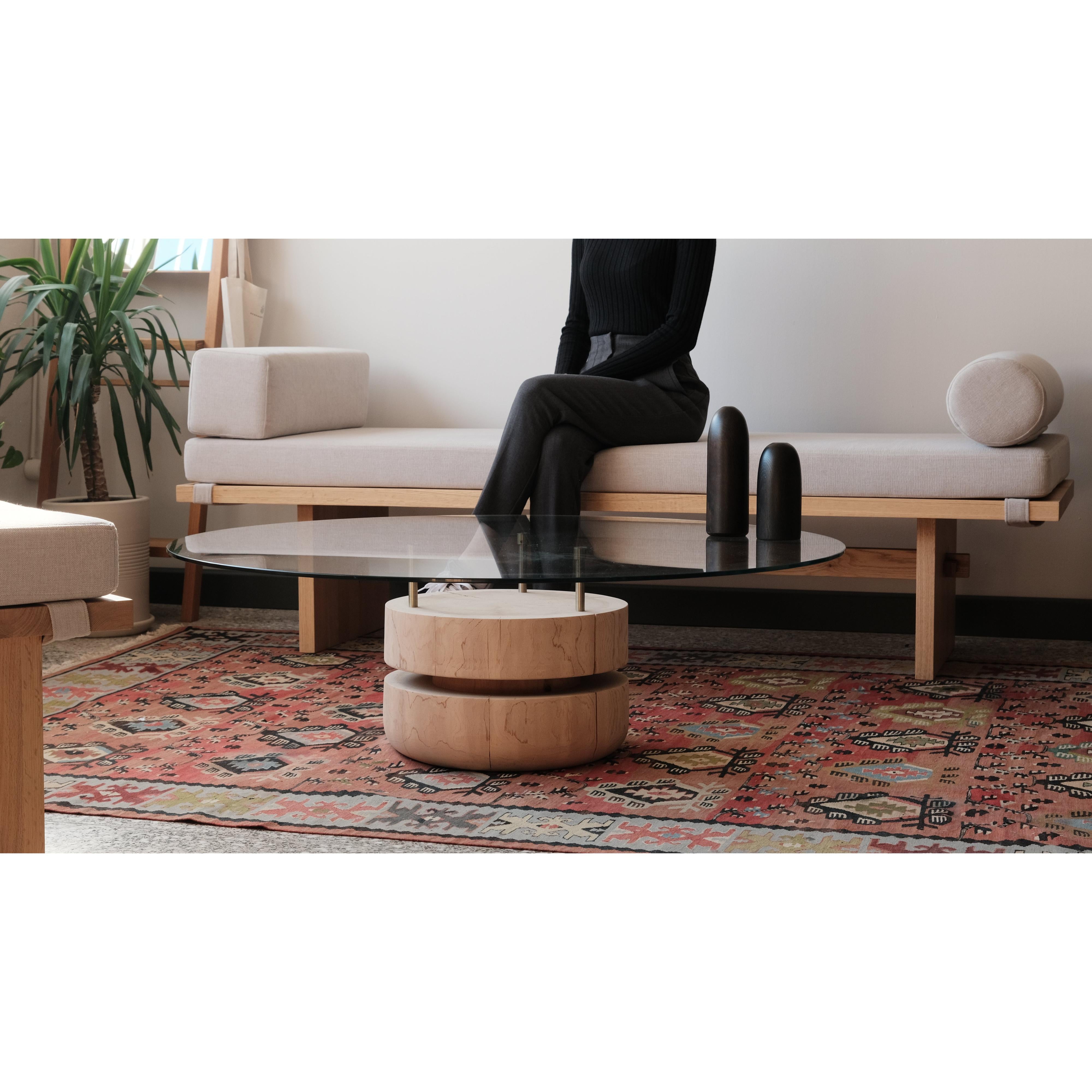 Bookworm Coffee Table, Solid Cedar, Glass Top, Round