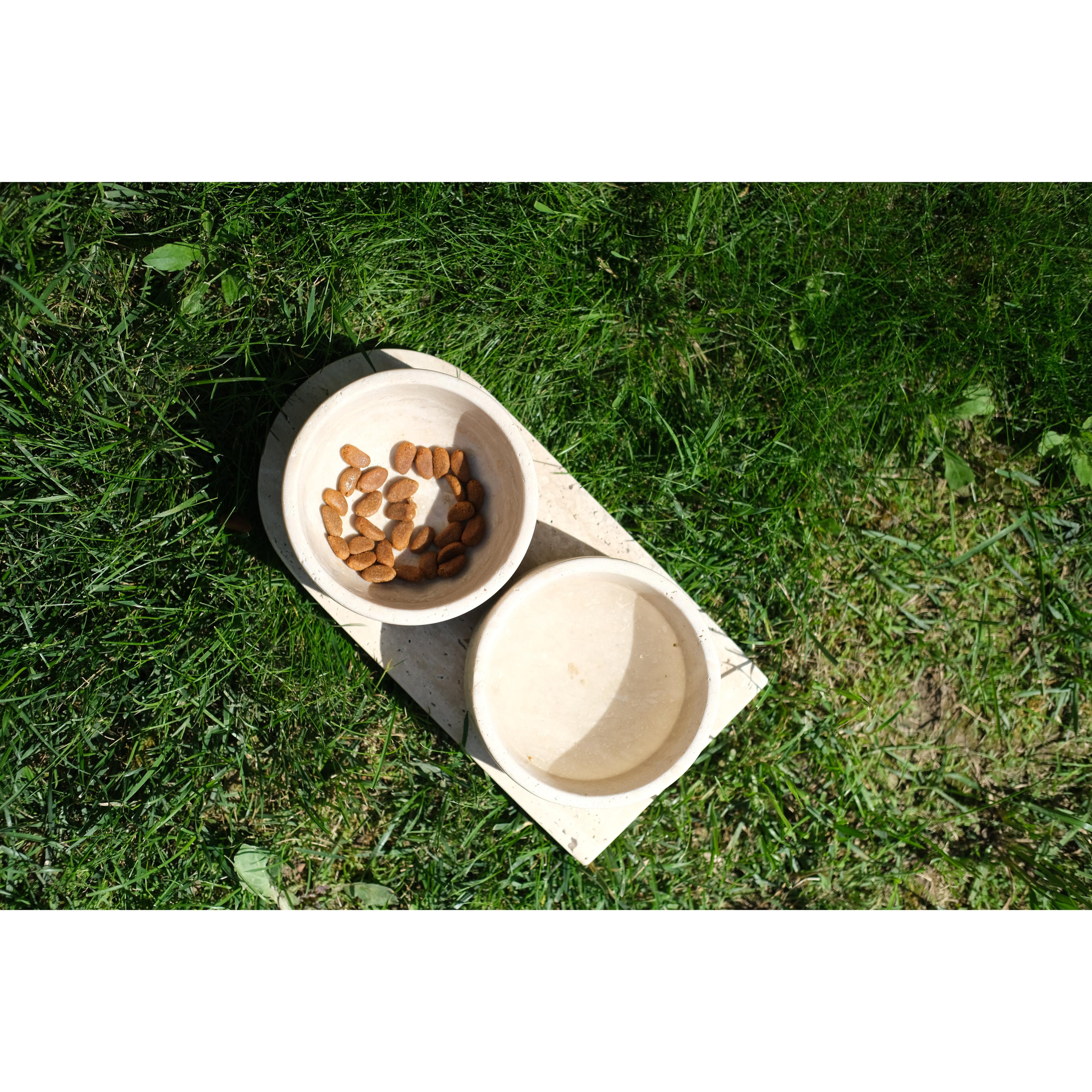 Traverten Kedi/Köpek Mama Ve Su Kabı