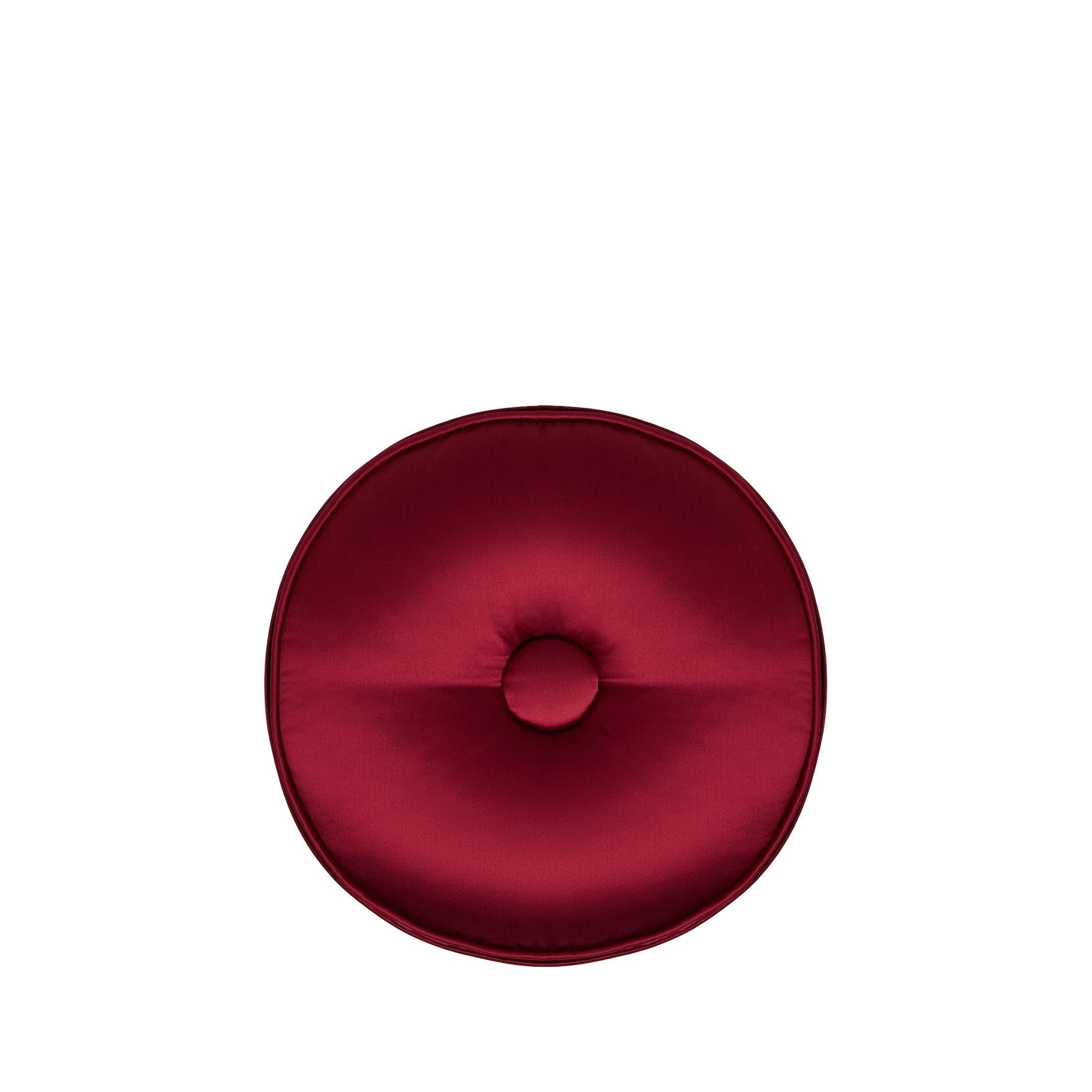 Düğme Detaylı Bordo İpek Yuvarlak Kırlent