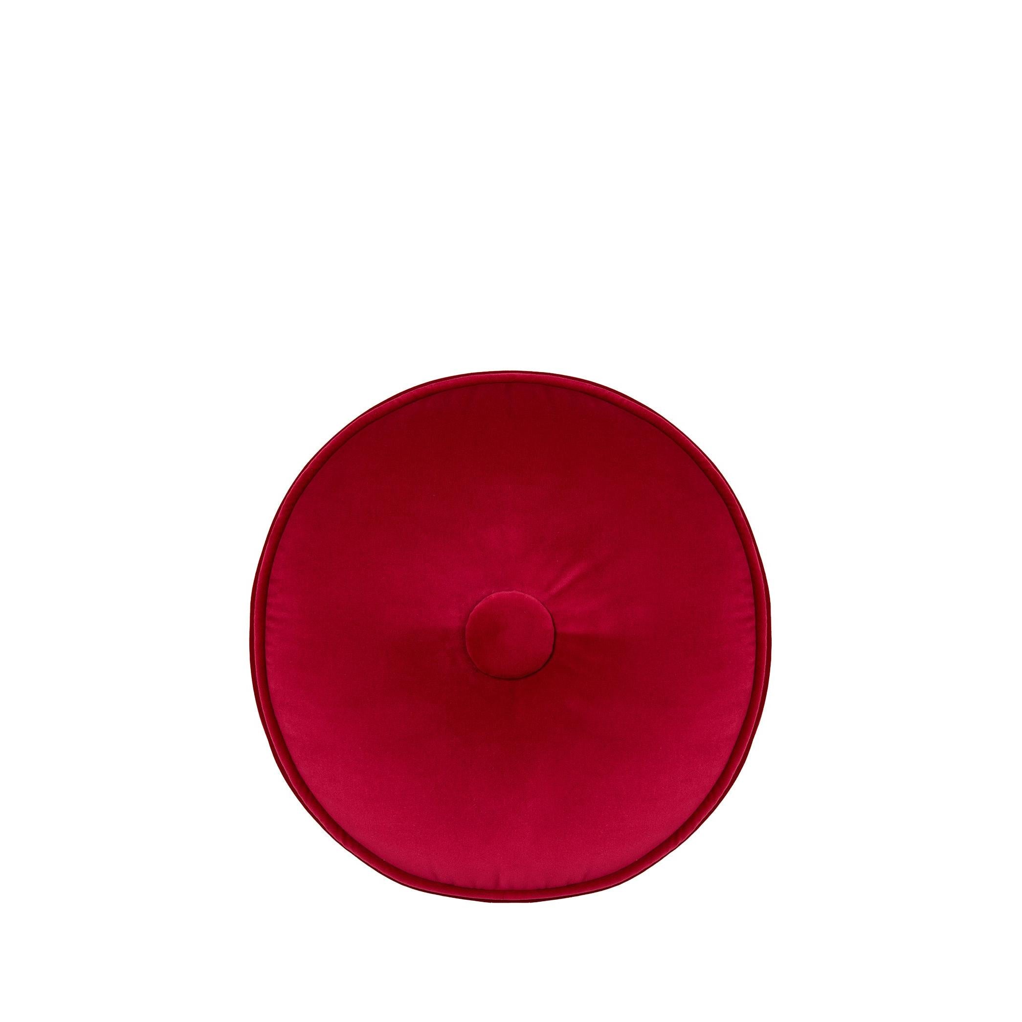 Düğme Detaylı Kırmızı Kadife Yuvarlak Kırlent