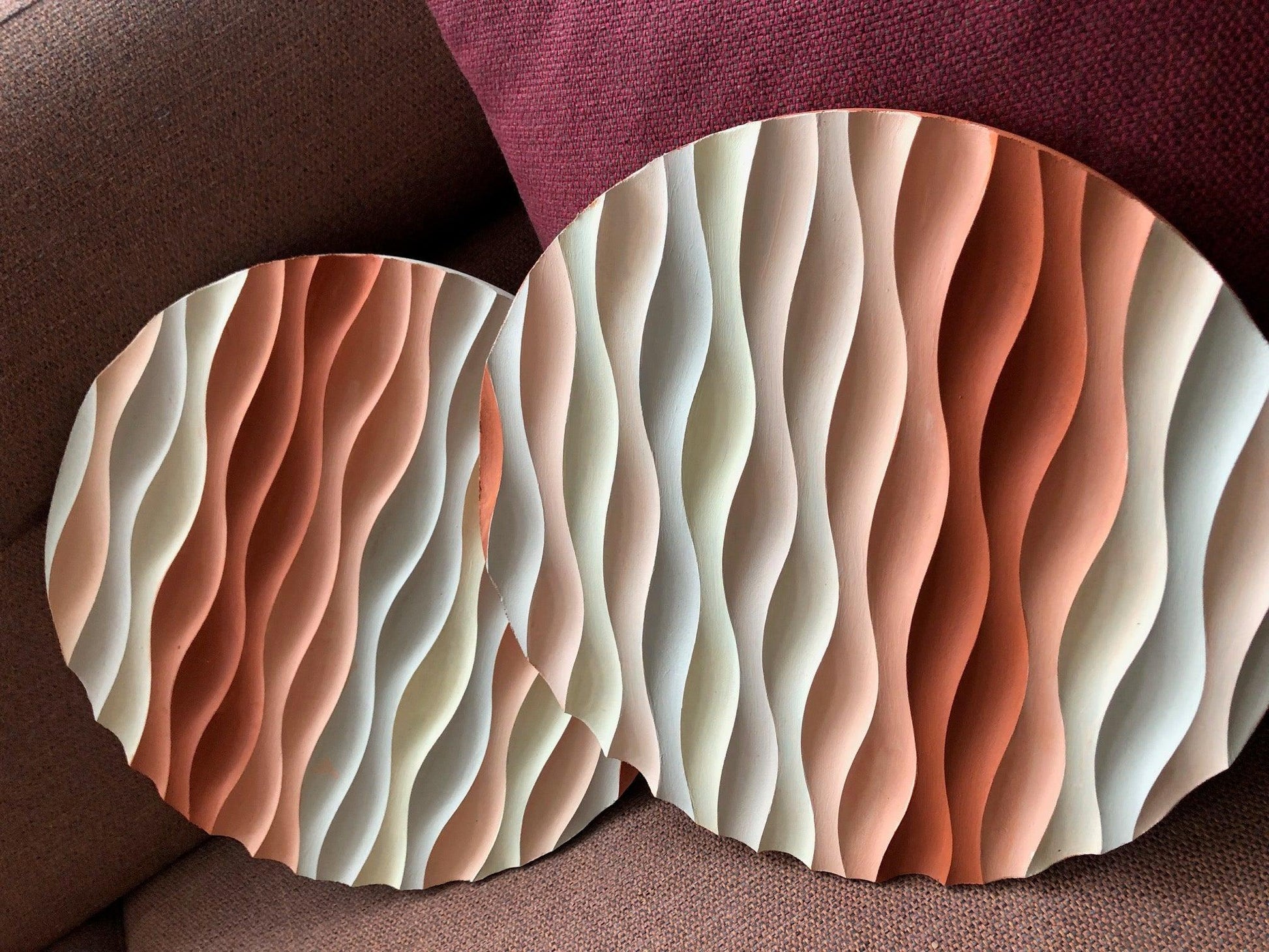 3D Ahşap El Boyaması Yuvarlak Tablo-Naturel