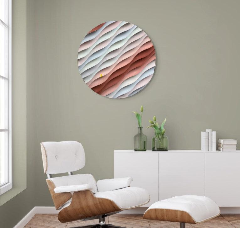 3D Ahşap El Boyaması Yuvarlak Tablo-Naturel