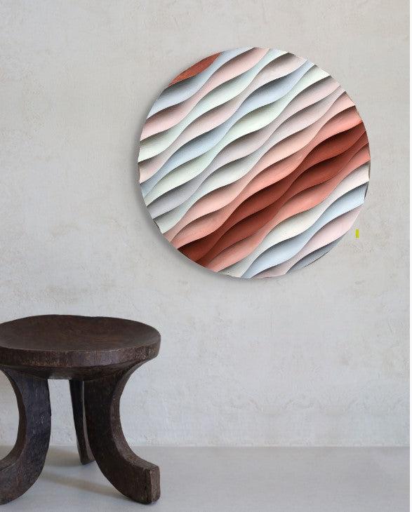 3D Ahşap El Boyaması Yuvarlak Tablo-Naturel