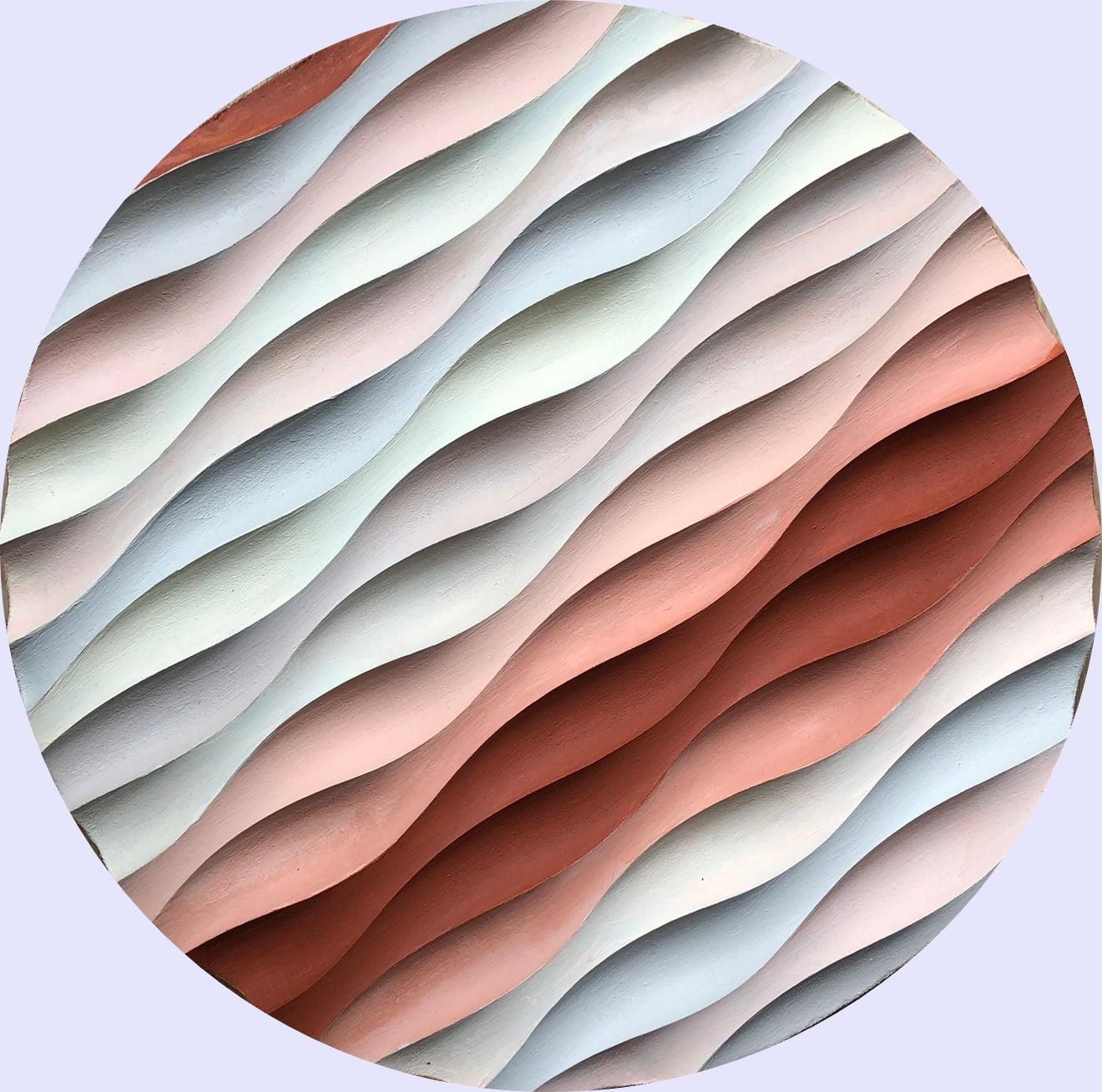 3D Ahşap El Boyaması Yuvarlak Tablo-Naturel