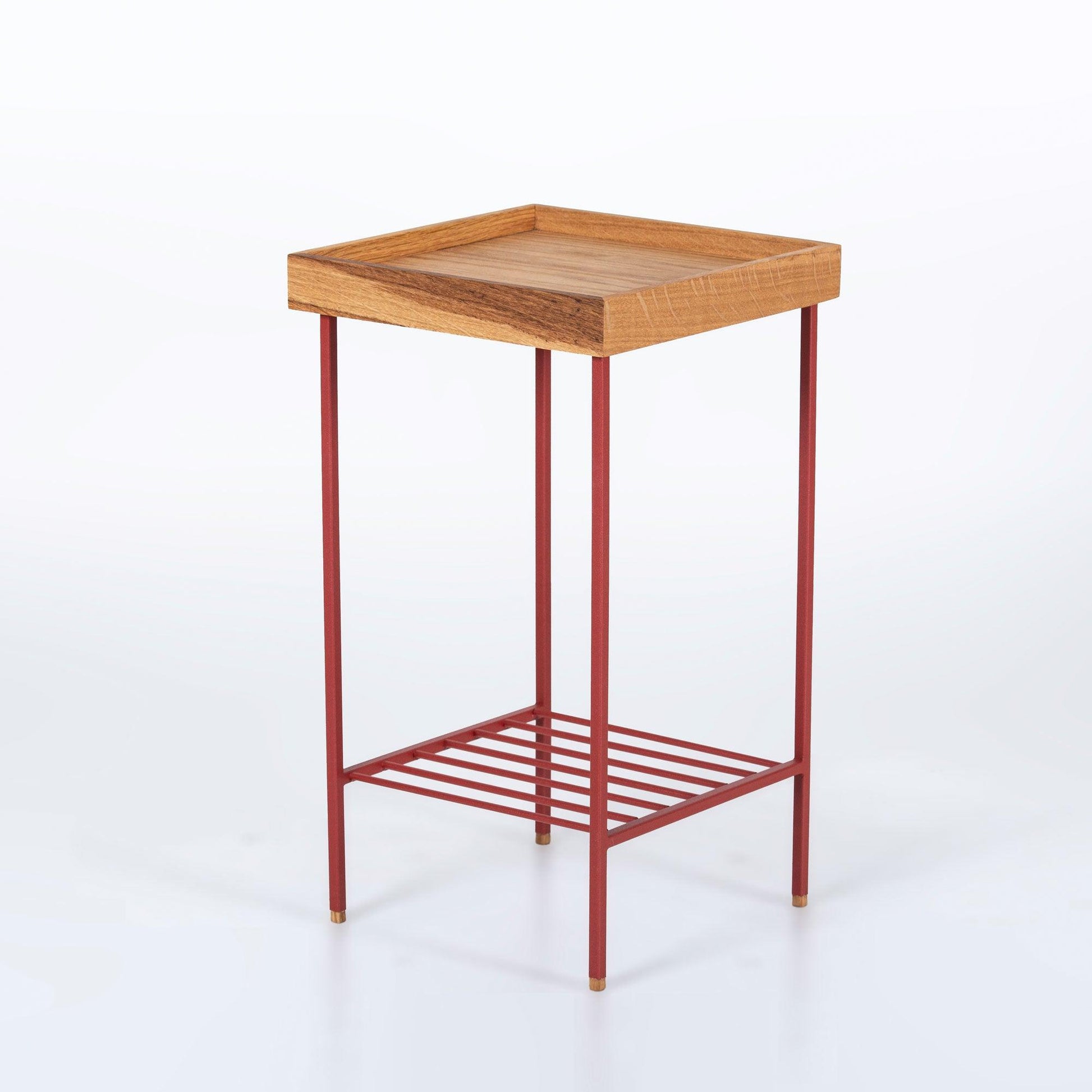 EDGE Saksılık / Yan Sehpa, Meşe Kare Sarı Tablalı, Metal Ayaklı, Orta Boy