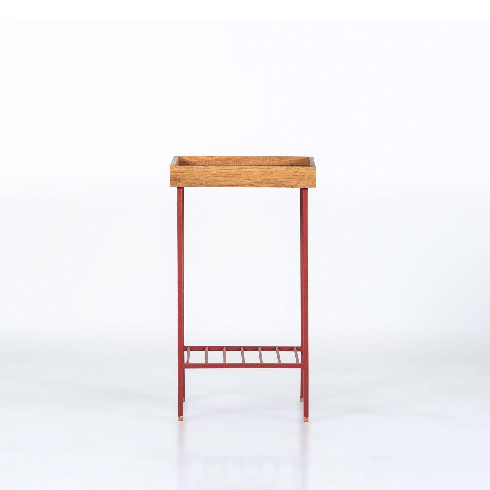 EDGE Saksılık / Yan Sehpa, Meşe Kare Sarı Tablalı, Metal Ayaklı, Orta Boy