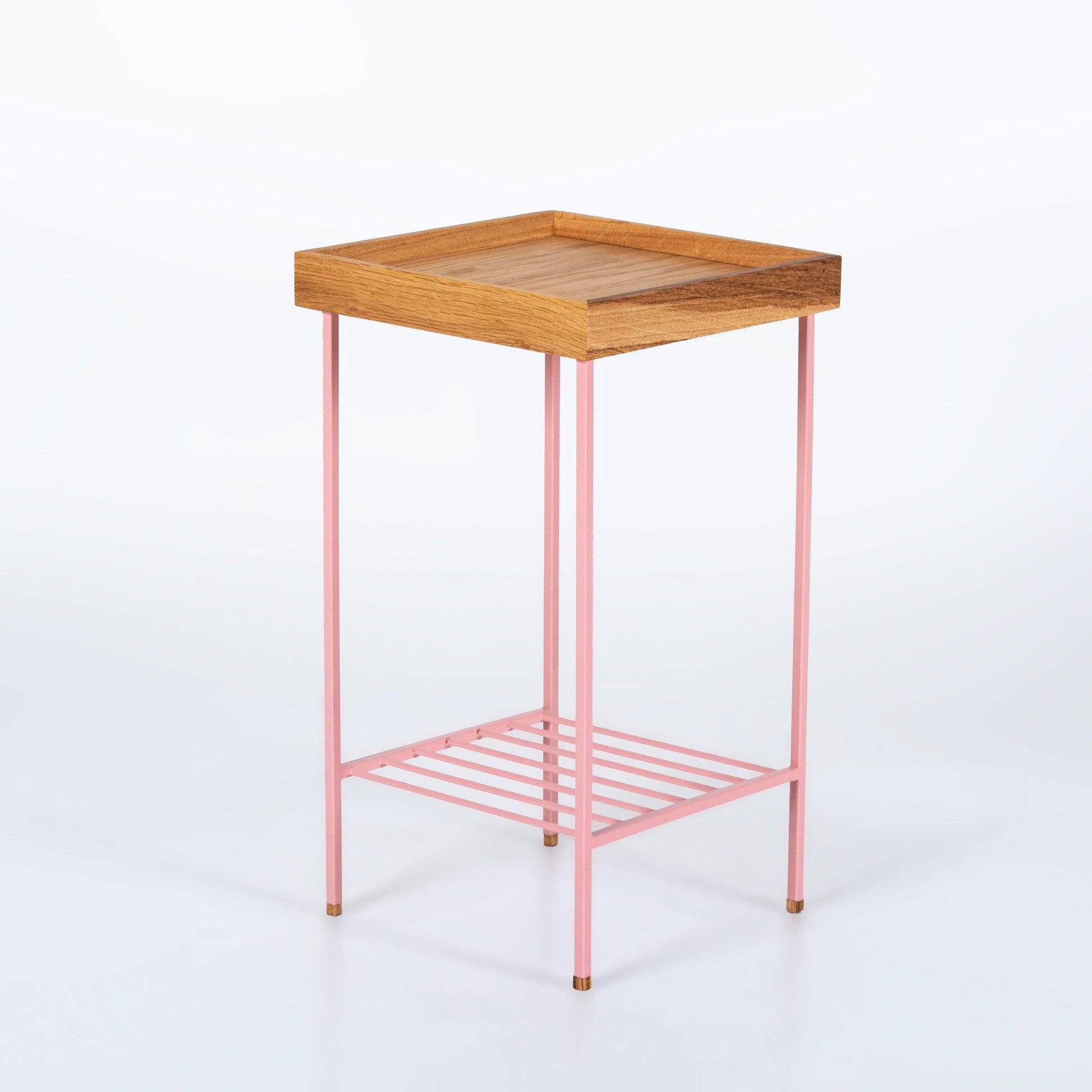 EDGE Saksılık / Yan Sehpa, Meşe Kare Sarı Tablalı, Metal Ayaklı, Orta Boy