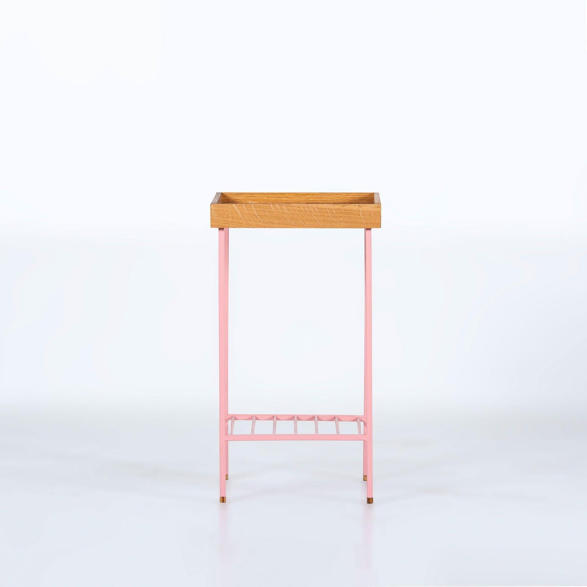 EDGE Saksılık / Yan Sehpa, Meşe Kare Sarı Tablalı, Metal Ayaklı, Orta Boy