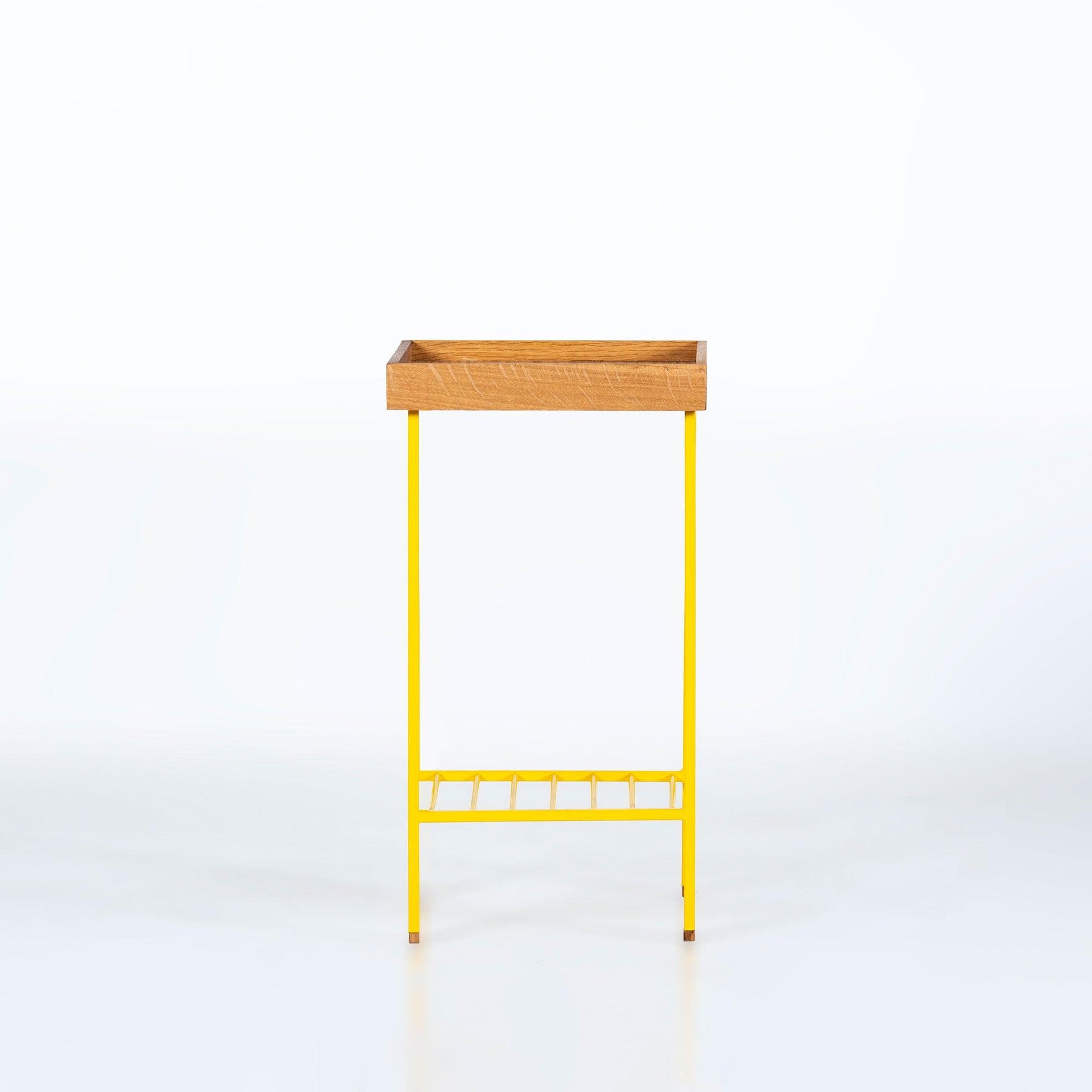 EDGE Saksılık / Yan Sehpa, Meşe Kare Sarı Tablalı, Metal Ayaklı, Orta Boy