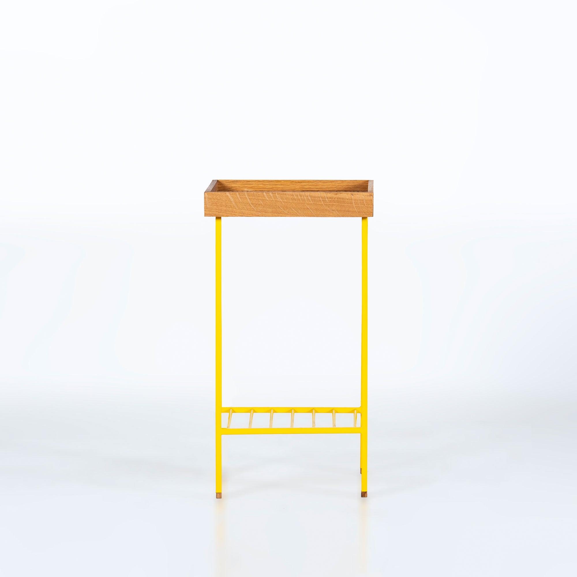 EDGE Saksılık / Yan Sehpa, Meşe Kare Sarı Tablalı, Metal Ayaklı, Orta Boy
