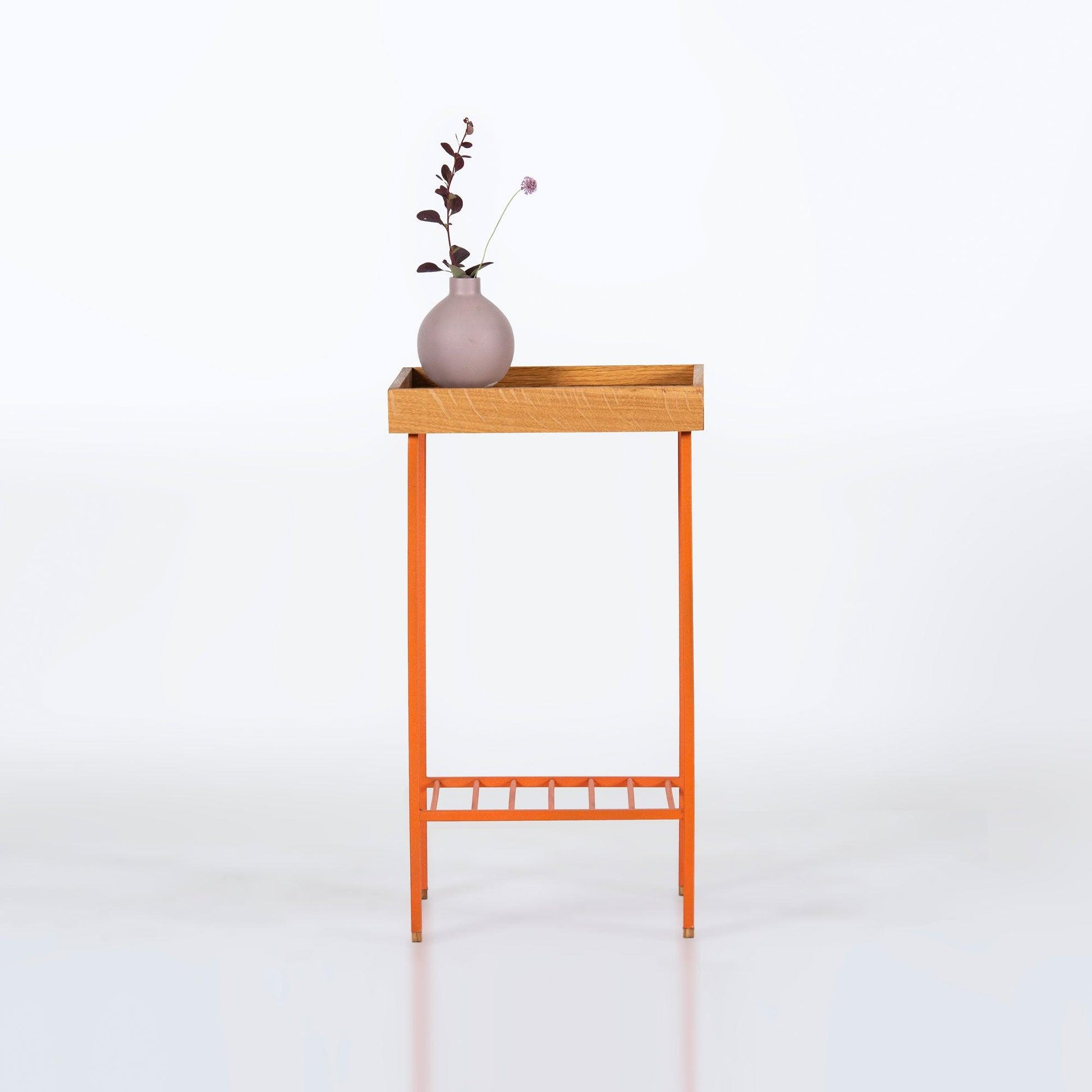 EDGE Saksılık / Yan Sehpa, Meşe Kare Sarı Tablalı, Metal Ayaklı, Orta Boy