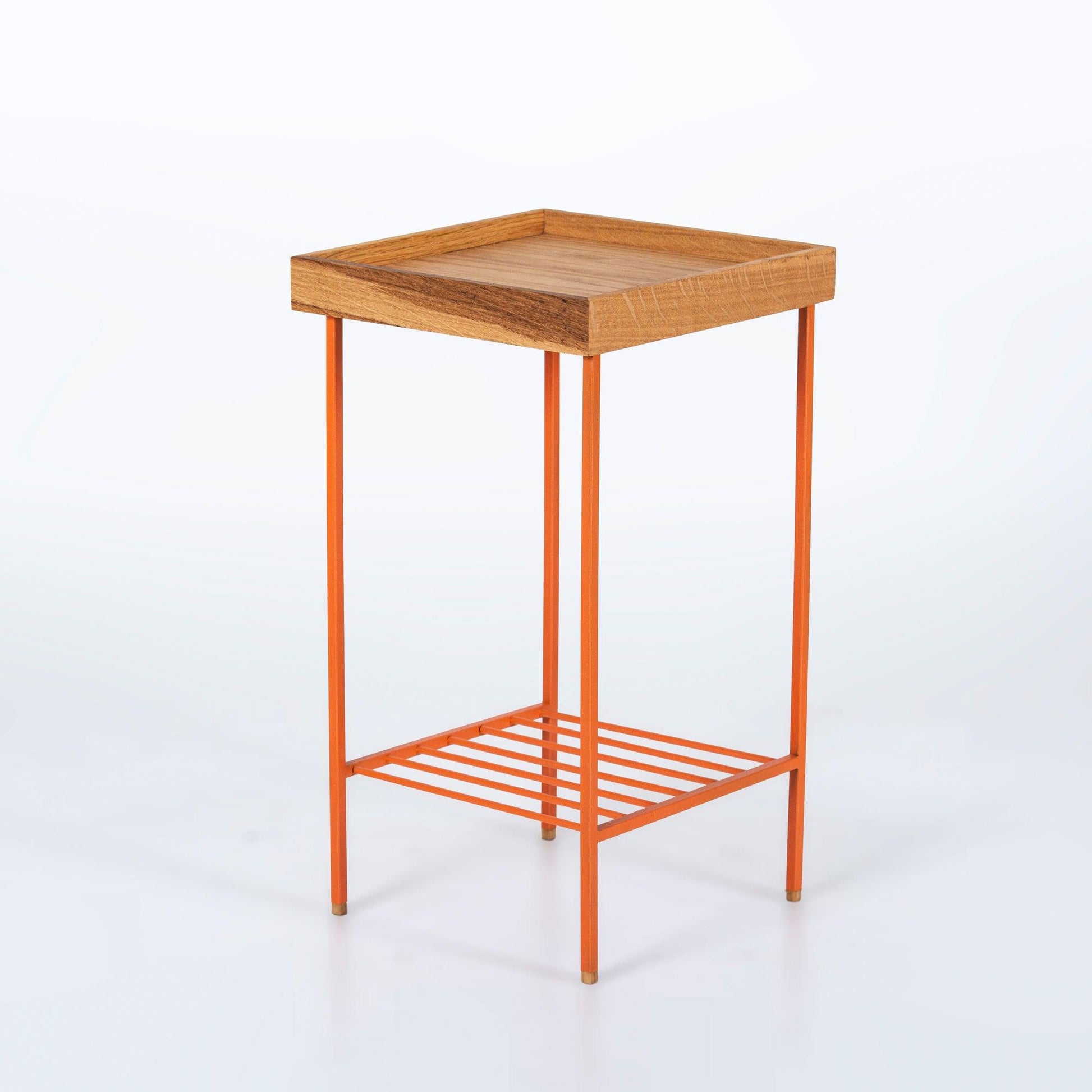 EDGE Saksılık / Yan Sehpa, Meşe Kare Sarı Tablalı, Metal Ayaklı, Orta Boy