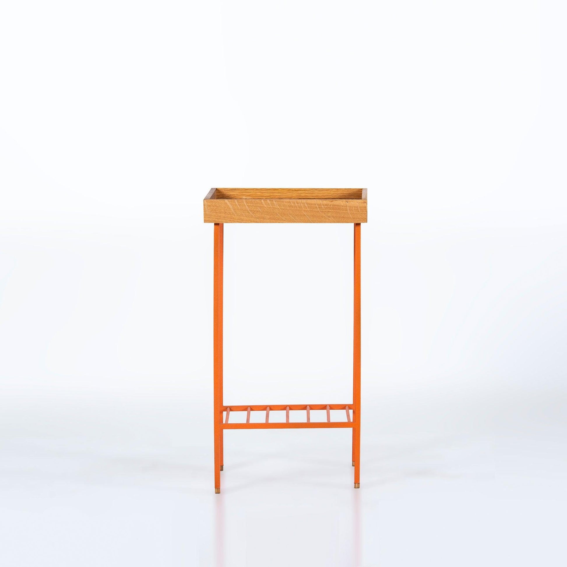 EDGE Saksılık / Yan Sehpa, Meşe Kare Sarı Tablalı, Metal Ayaklı, Orta Boy