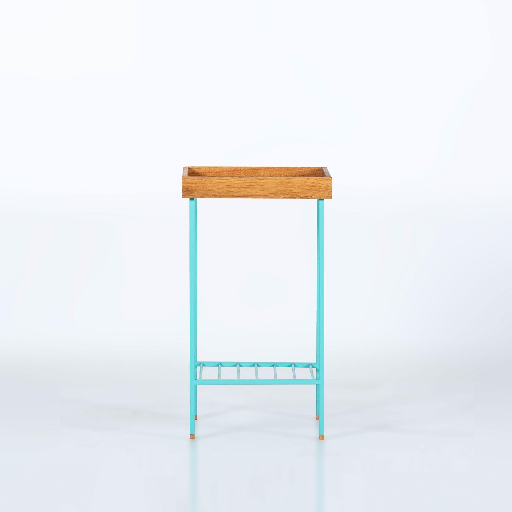 EDGE Saksılık / Yan Sehpa, Meşe Kare Sarı Tablalı, Metal Ayaklı, Orta Boy