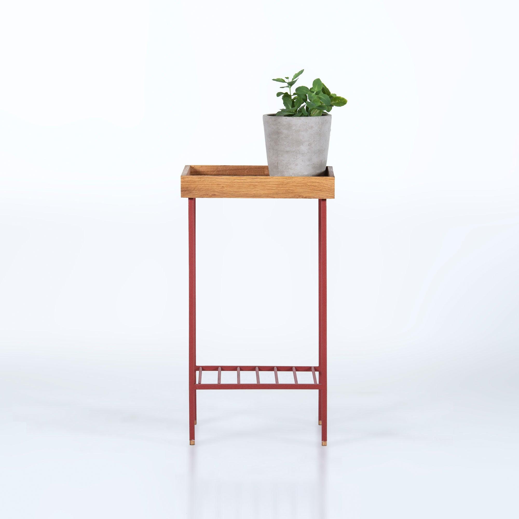 EDGE Saksılık / Yan Sehpa, Meşe Kare Sarı Tablalı, Metal Ayaklı, Orta Boy