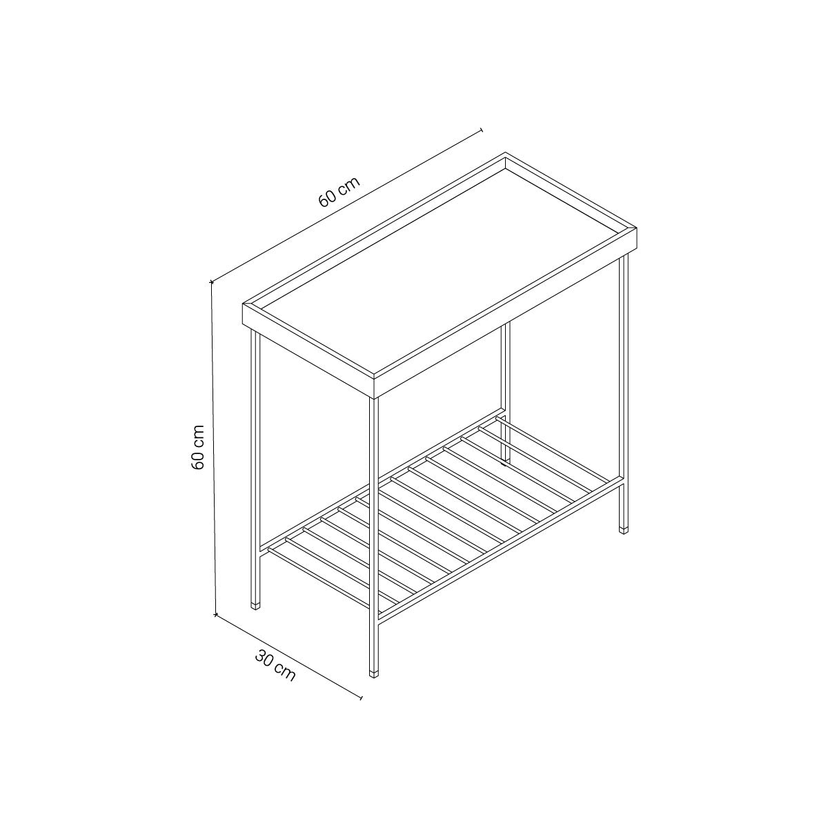 Masif Ahşap Geniş Yan Sehpa - Metal Ayaklı