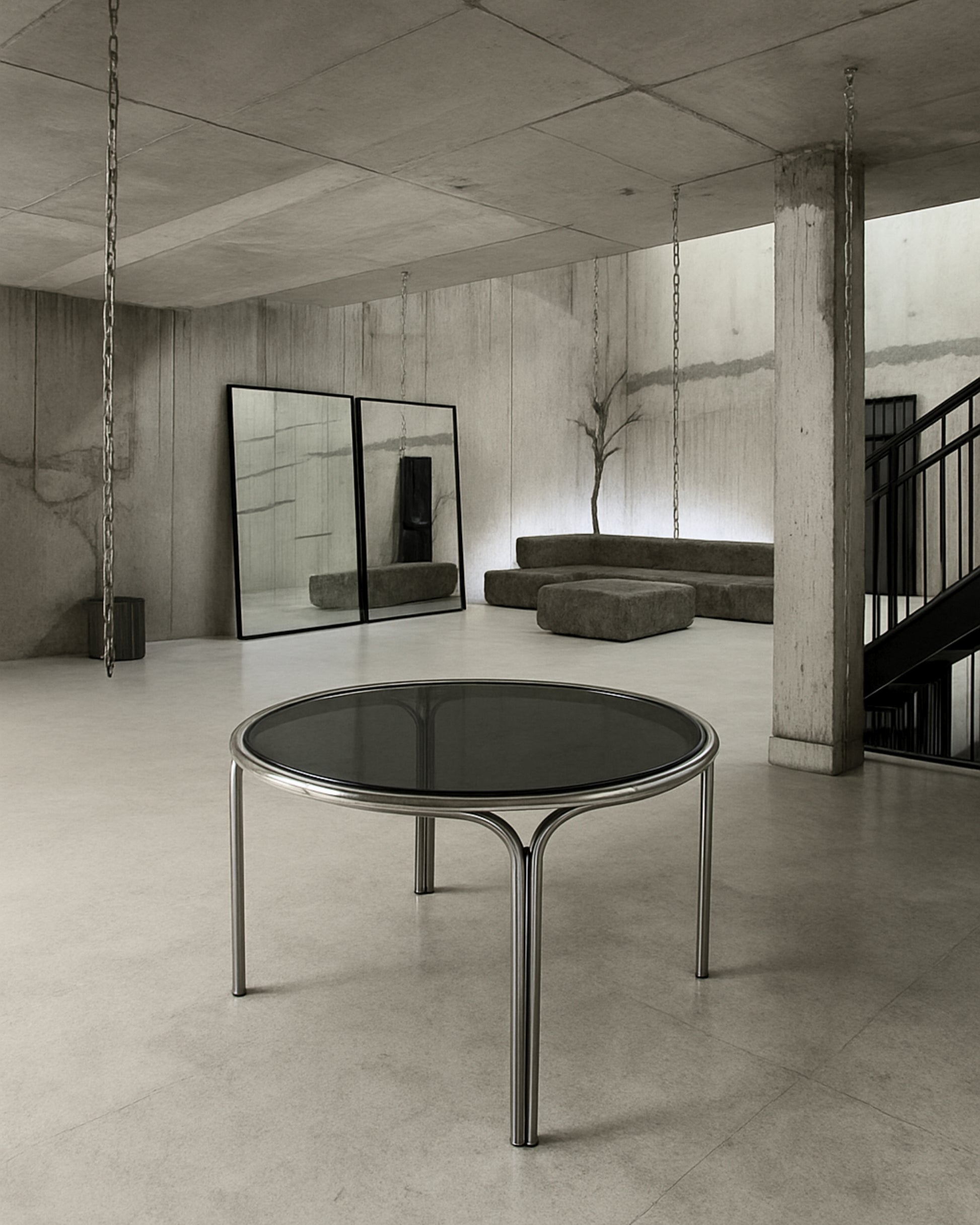 Edor Krom Cam Yuvarlak Masa-Yemek Masası-Regen Studio-Füme-NowShopFun