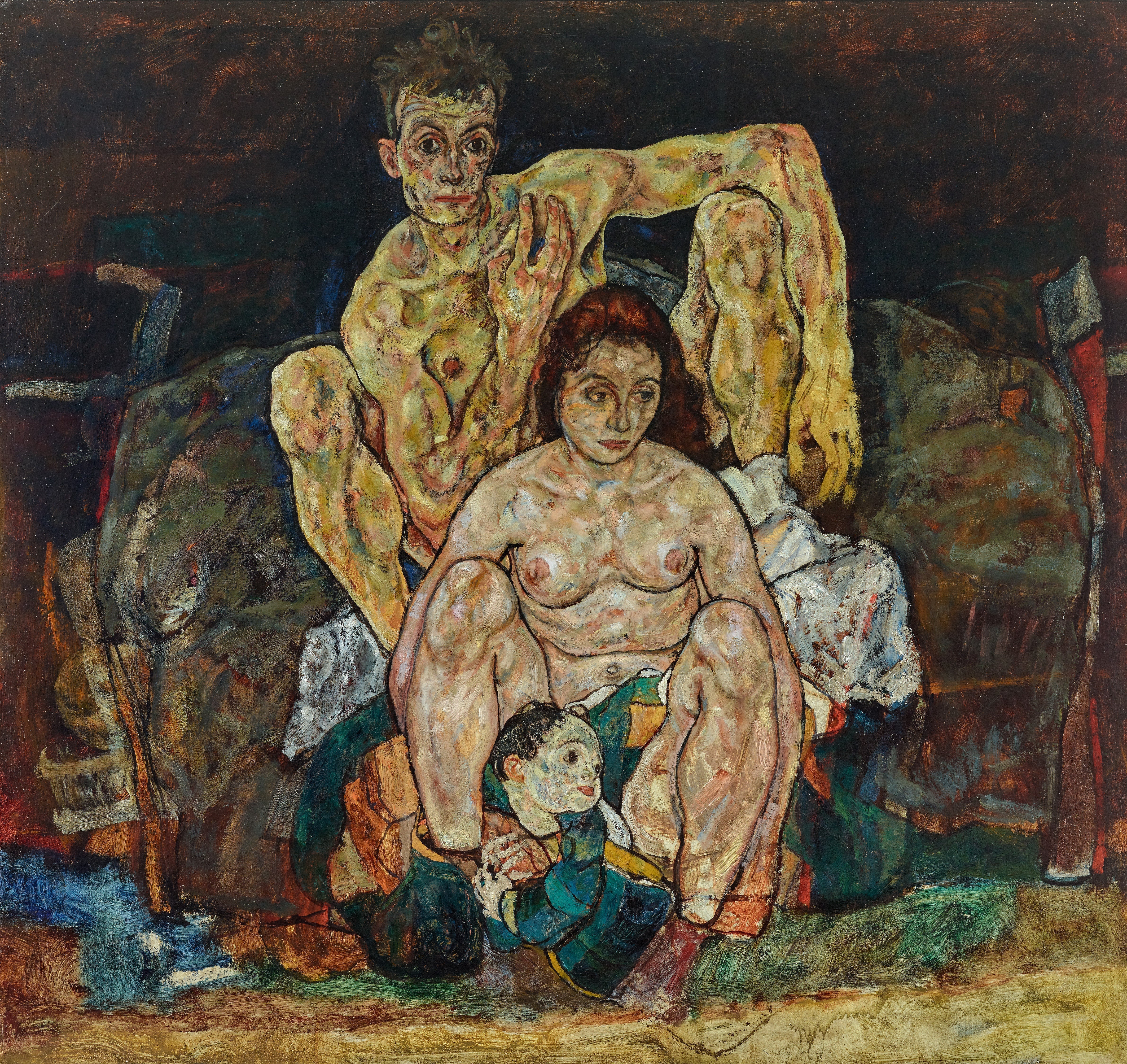 Egon Schiele - Çömelmiş İnsan Çifti Aile Fine Art Baskı
