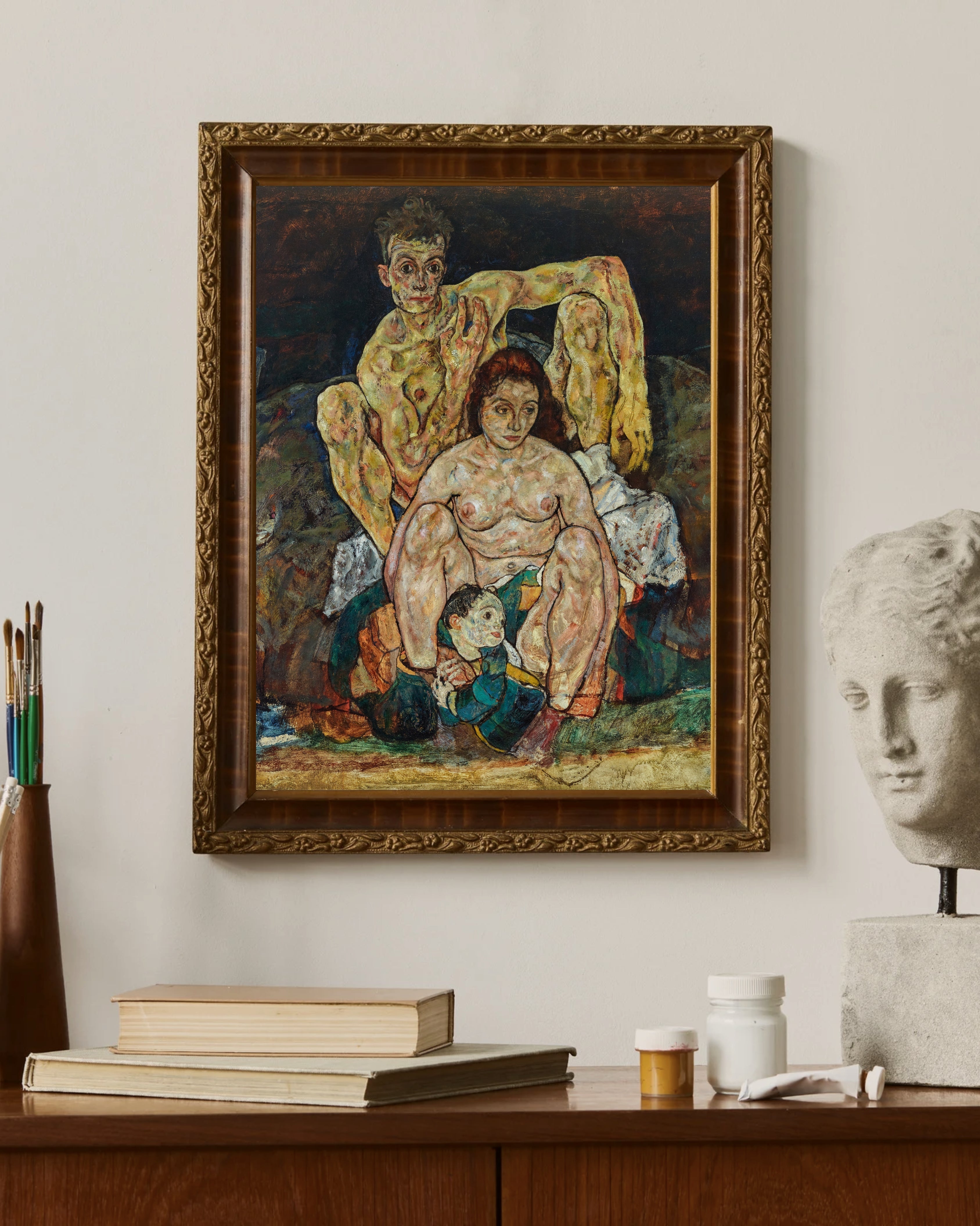 Egon Schiele - Çömelmiş İnsan Çifti Aile Fine Art Baskı