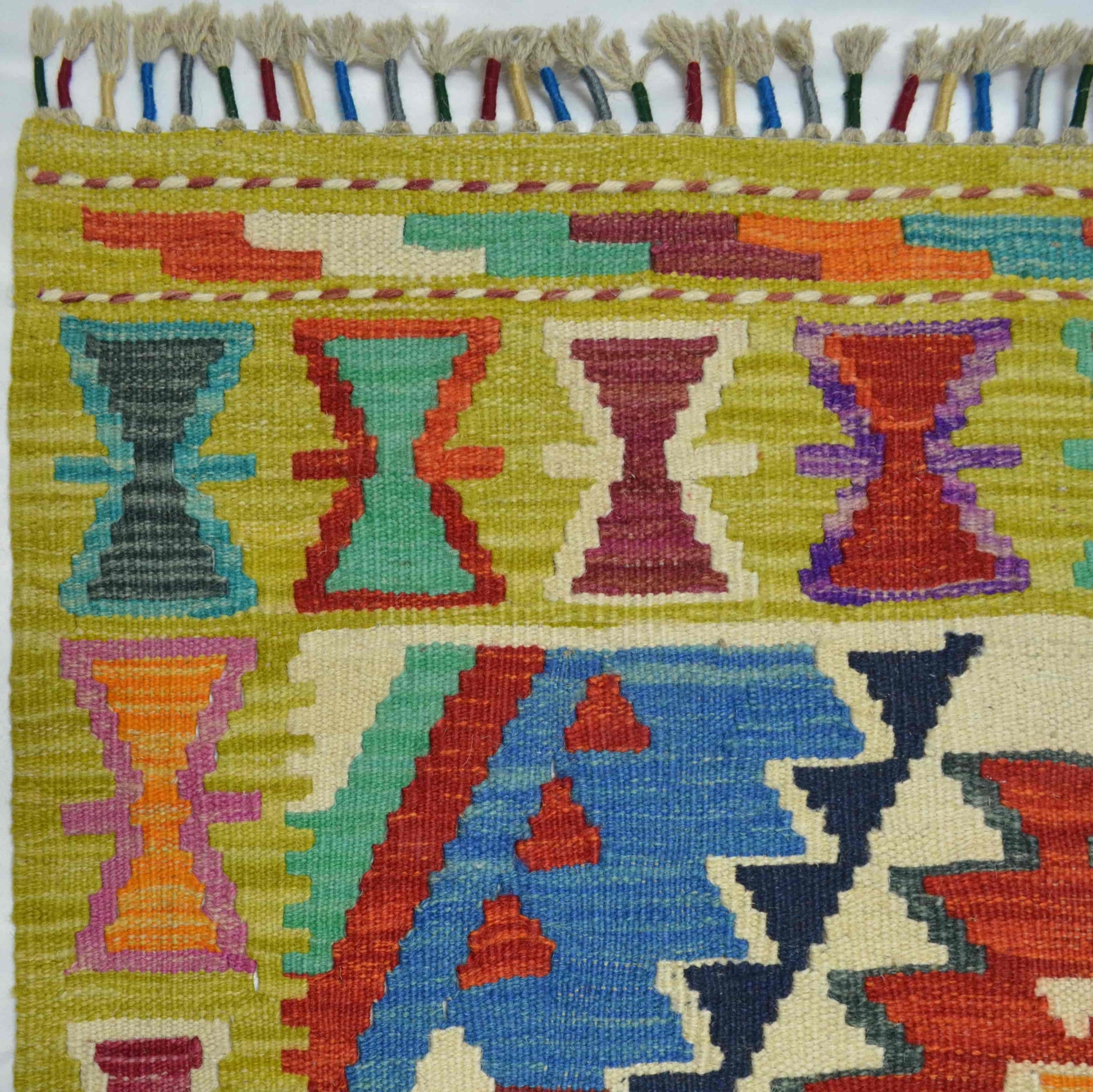 El Dokuma Lime Yeşili Afgan Kilim Yolluk
