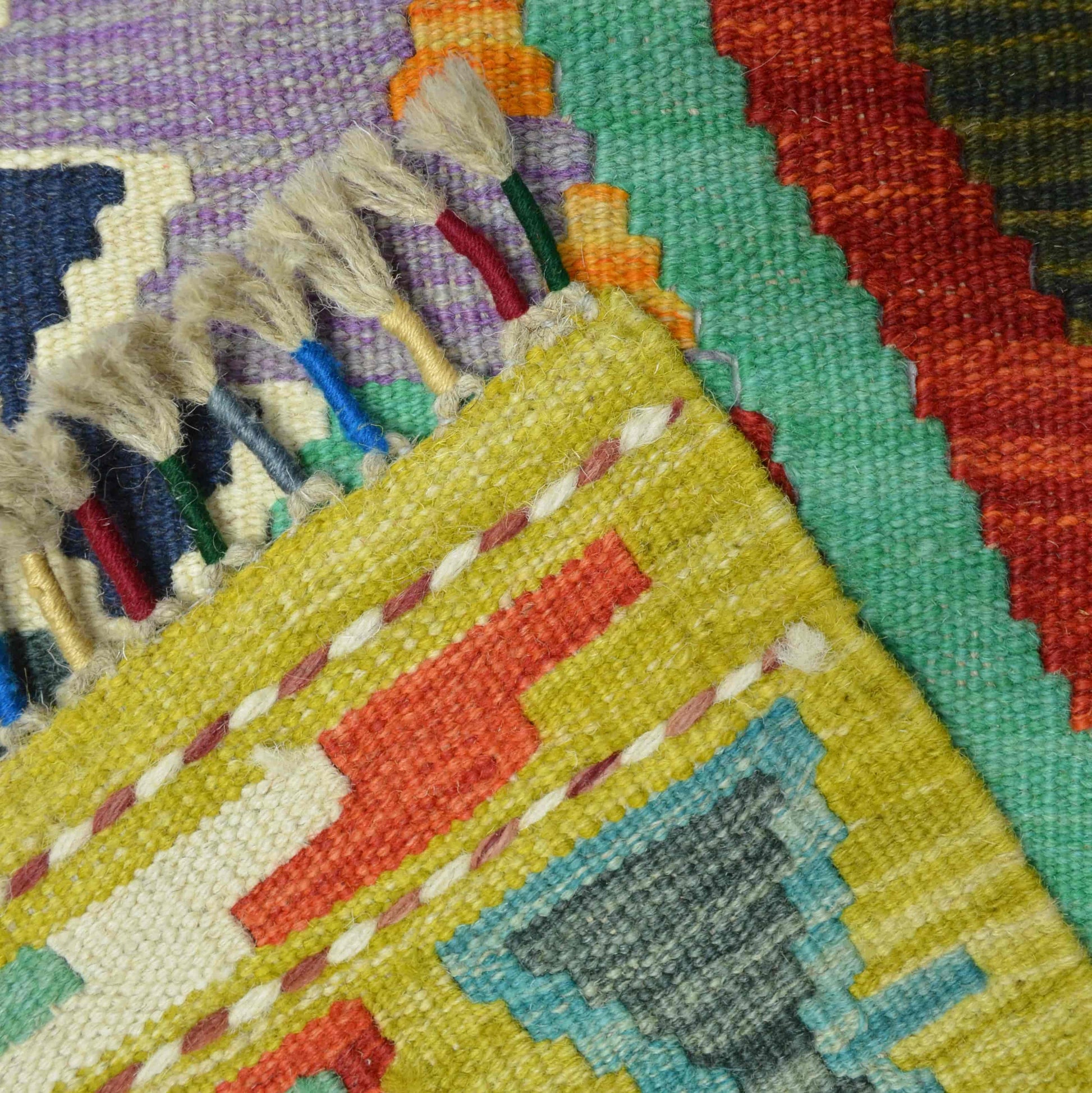 El Dokuma Lime Yeşili Afgan Kilim Yolluk