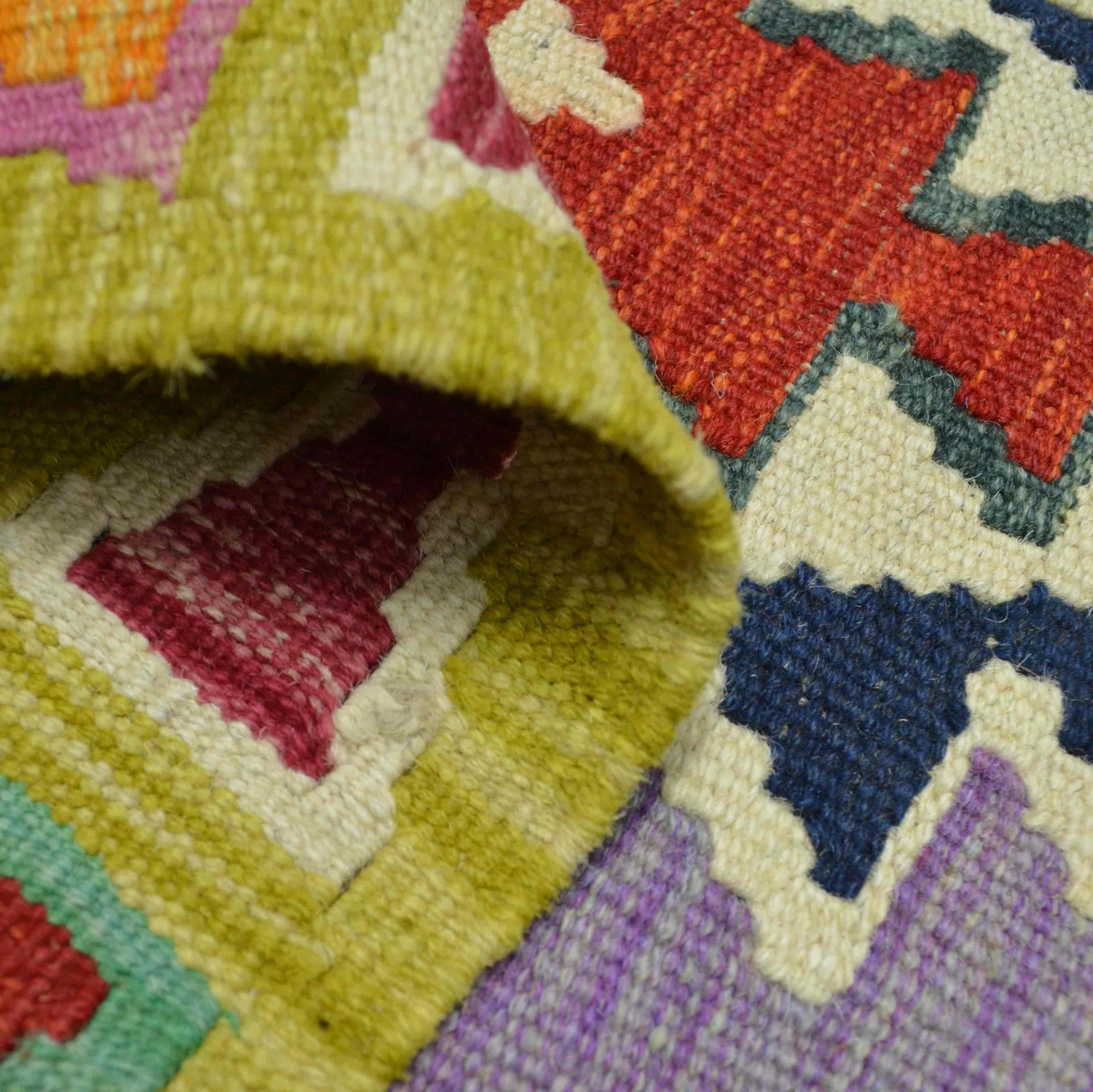 El Dokuma Lime Yeşili Afgan Kilim Yolluk