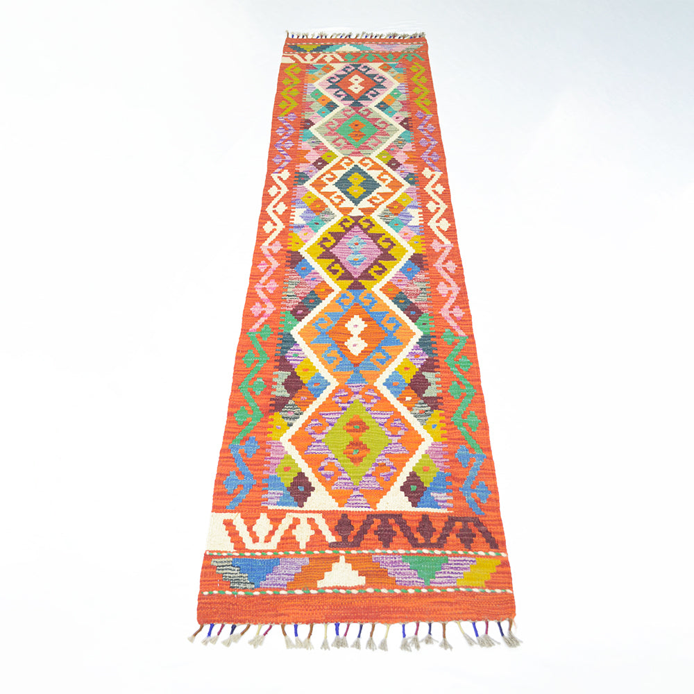 El Dokuma Turuncu Renk Afgan Kilim Yolluk