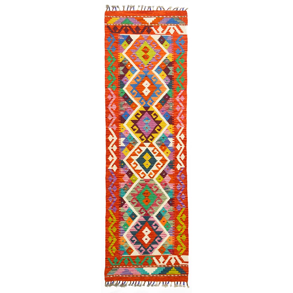 El Dokuma Turuncu Renk Afgan Kilim Yolluk