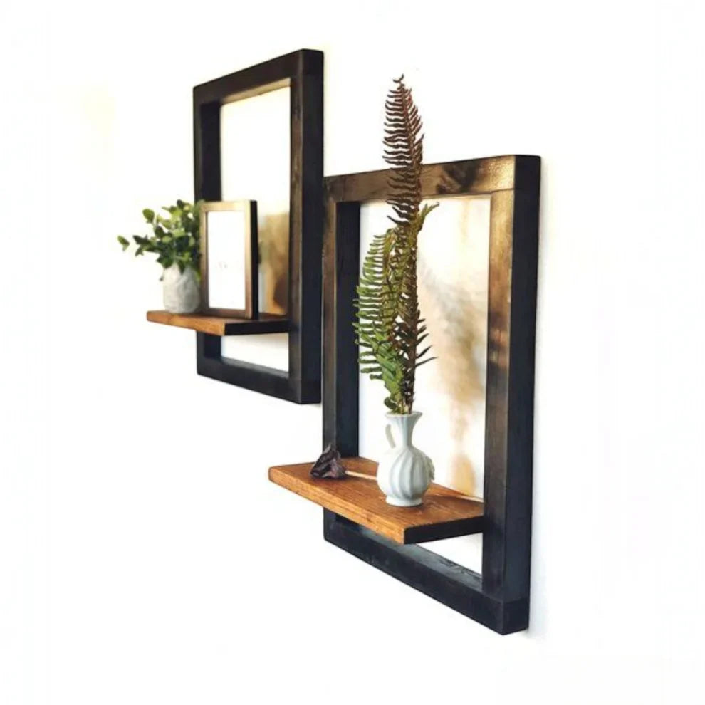 El Yapımı Ahşap Yüzen Raf 2'Li Set-Vune Concept-NowShopFun